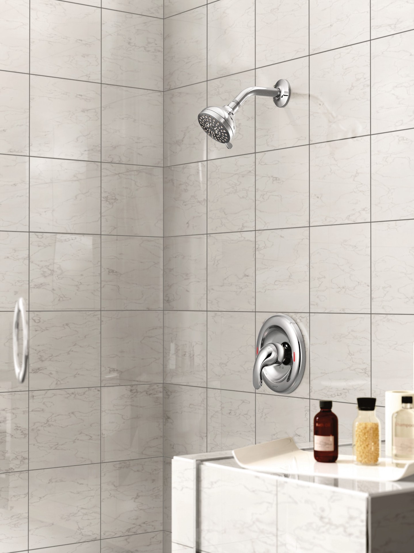 slide 2 of 6, Moen Adler Chrome 1-handle Multi-function 3.5-in Round Shower Faucet with Valve, 1 ct