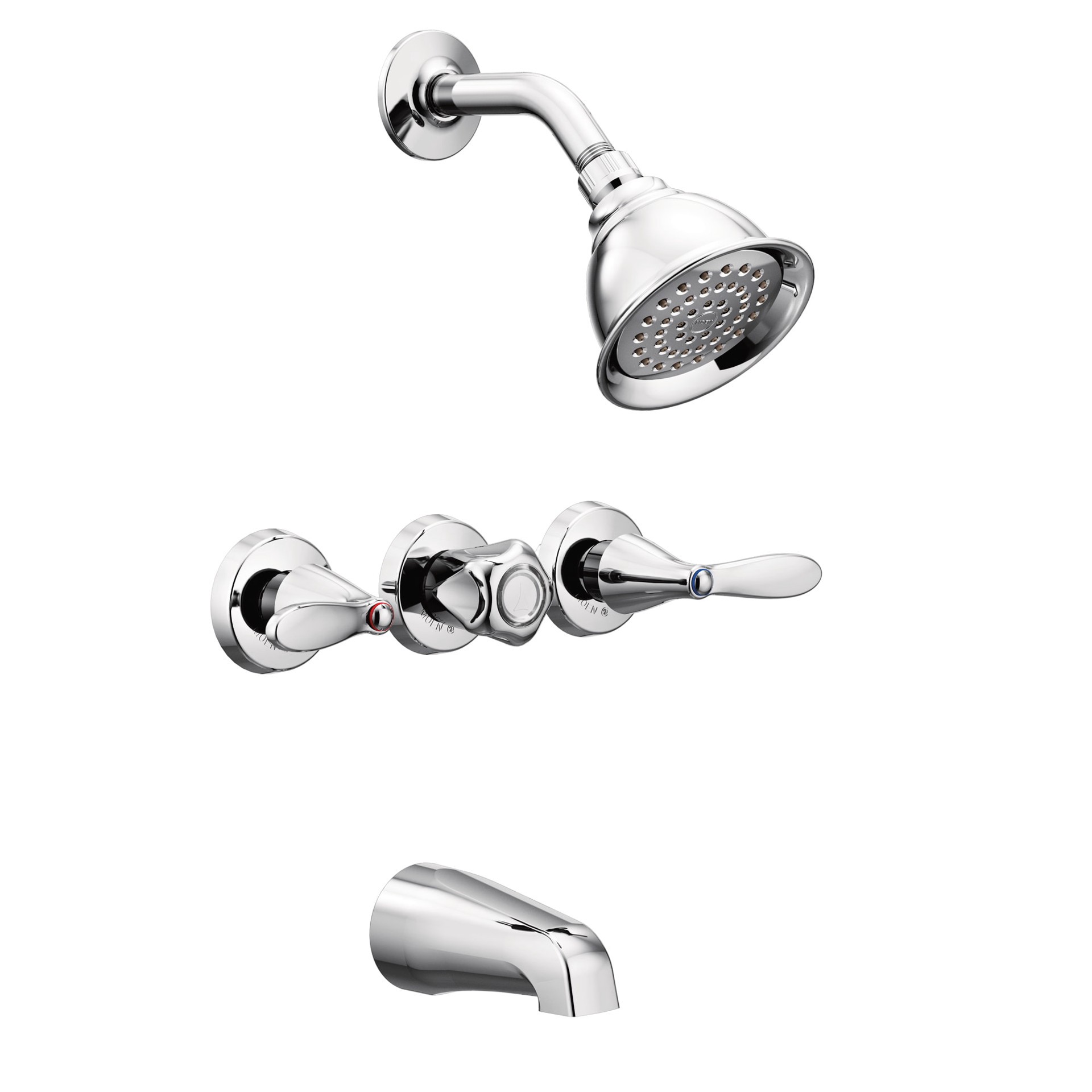 slide 1 of 6, Moen Adler Chrome 3-handle Single function 4-in Round Bathtub and shower Faucet with Valve, 1 ct