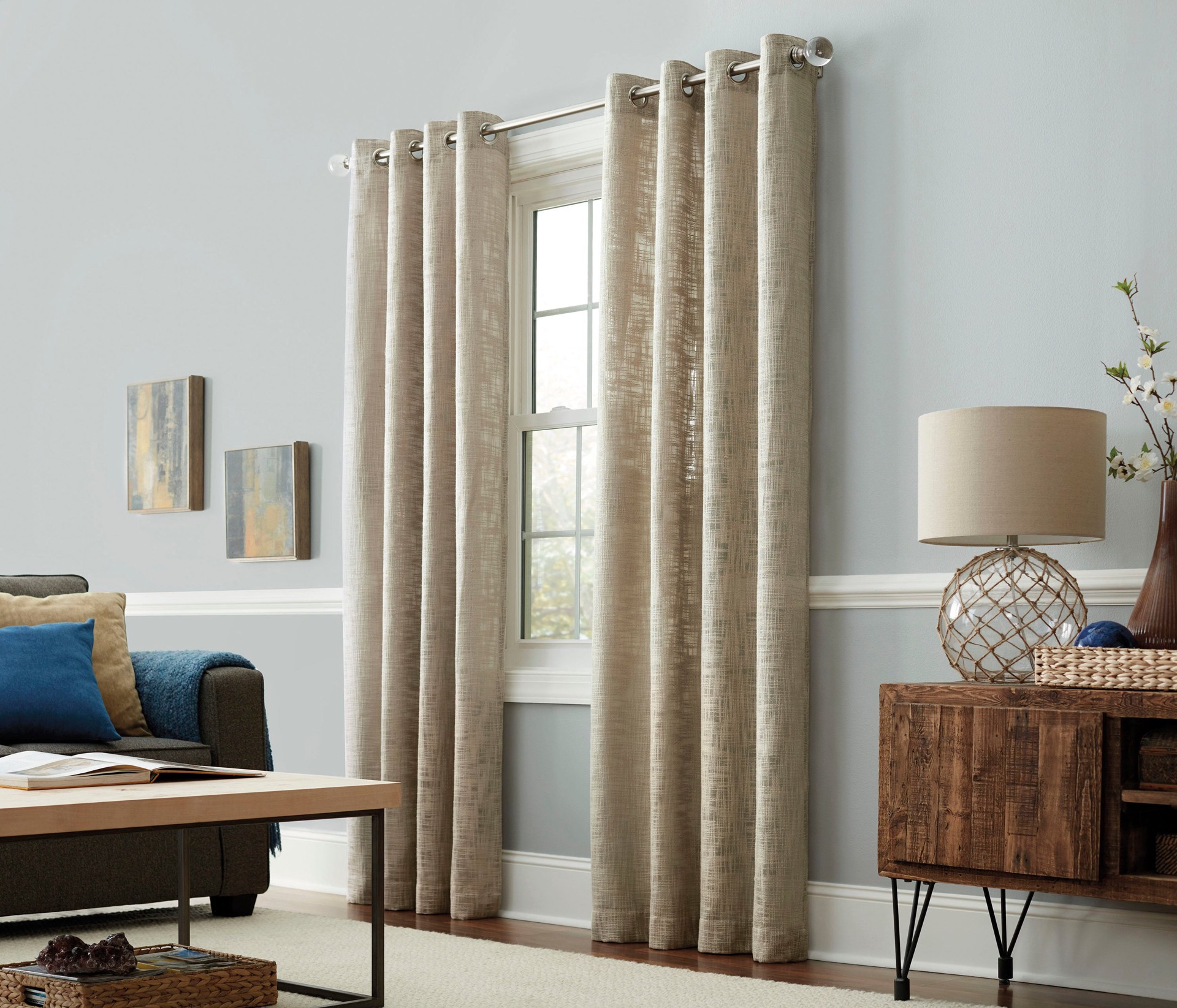 slide 1 of 5, allen + roth 84-in Linen Light filtering Grommet Single curtain panel, 1 ct
