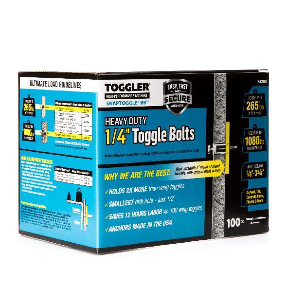 slide 3 of 6, TOGGLER 1080-lb 1/4-in x Assorted length Toggle Bolt Drywall Anchors with Screws Included 100 -Pack, 1 ct