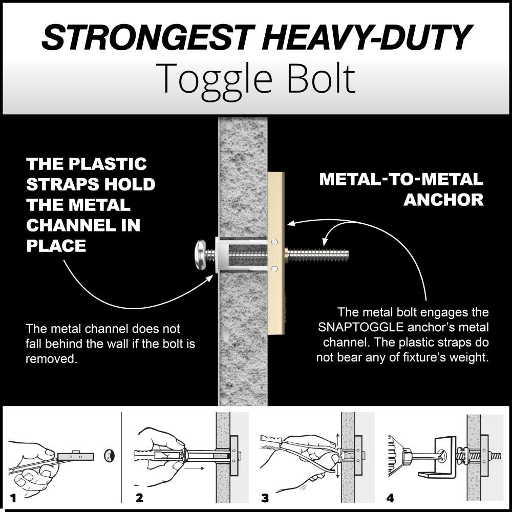 slide 4 of 6, TOGGLER 1080-lb 1/4-in x Assorted length Toggle Bolt Drywall Anchors with Screws Included 100 -Pack, 1 ct