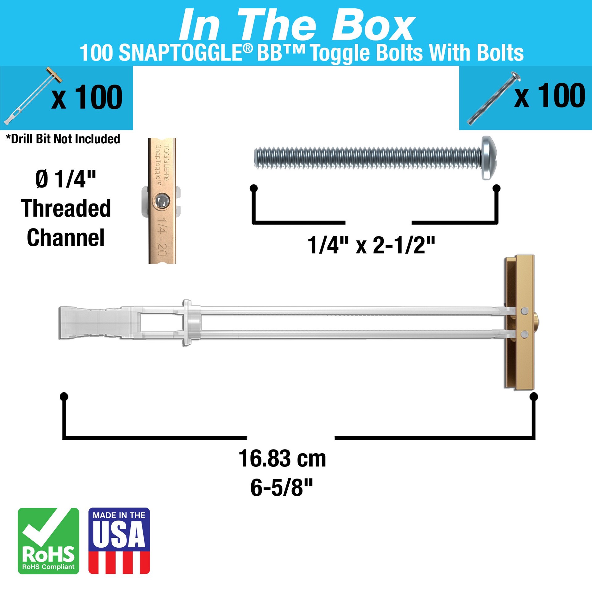 slide 5 of 6, TOGGLER 1080-lb 1/4-in x Assorted length Toggle Bolt Drywall Anchors with Screws Included 100 -Pack, 1 ct