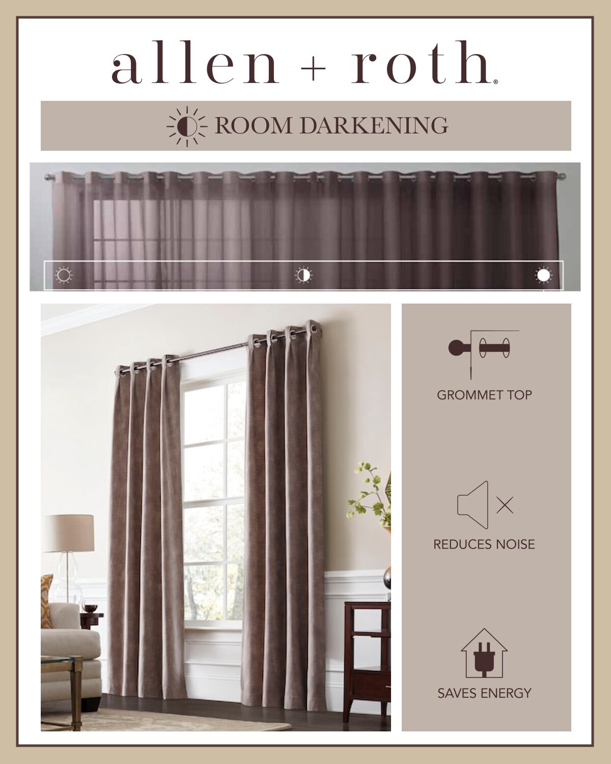 slide 6 of 6, allen + roth 84-in Sand Room darkening Thermal lined Grommet Single curtain panel, 1 ct
