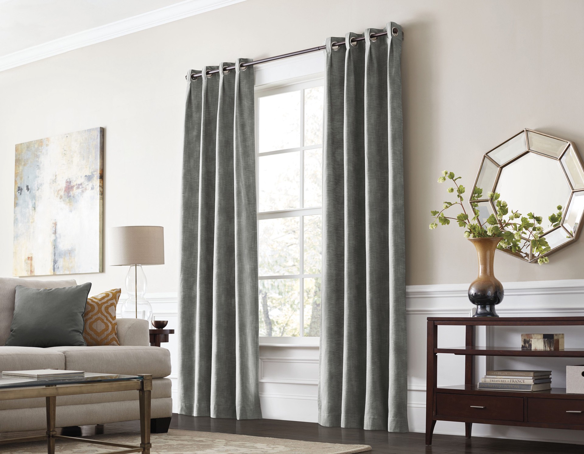 slide 1 of 6, allen + roth 84-in Gray Room darkening Thermal lined Grommet Single curtain panel, 1 ct