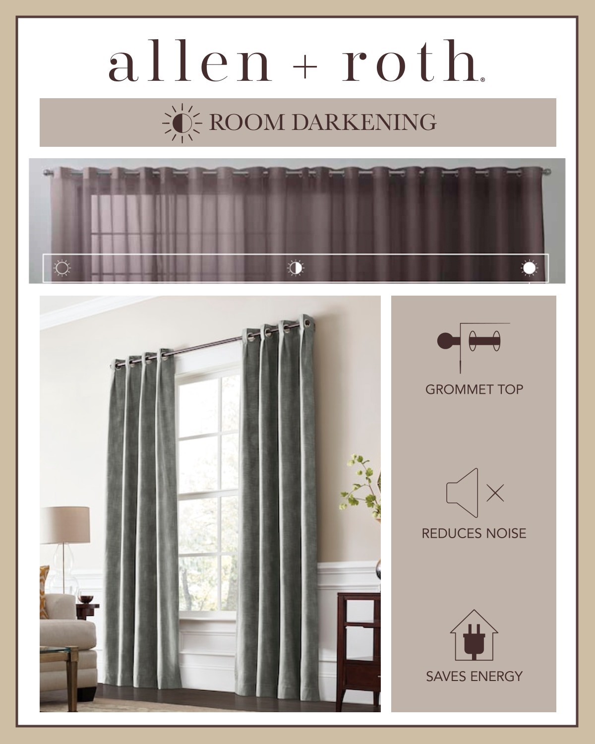 slide 3 of 6, allen + roth 84-in Gray Room darkening Thermal lined Grommet Single curtain panel, 1 ct