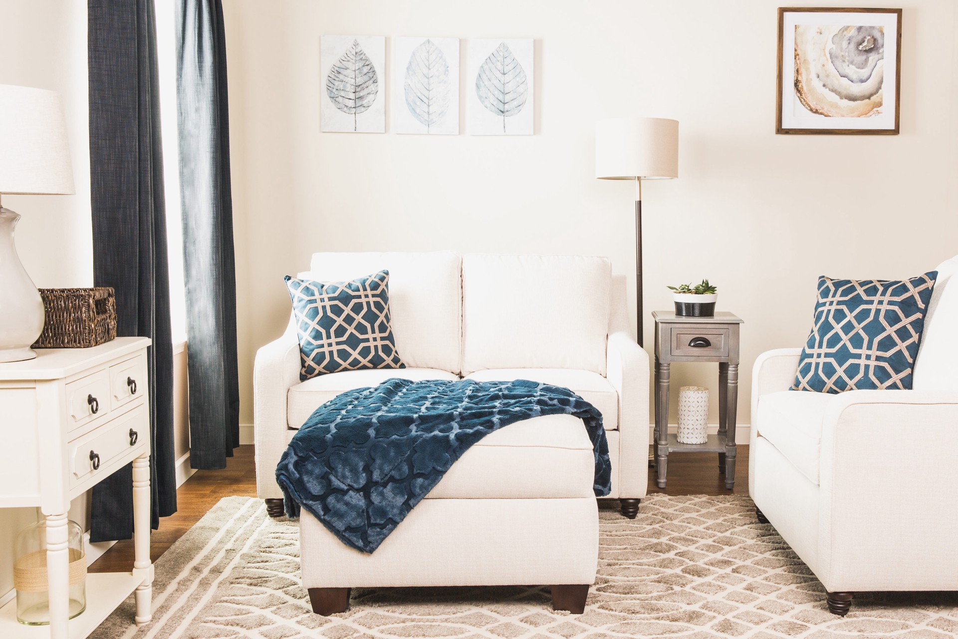 slide 2 of 6, allen + roth 84-in Ocean Room darkening Thermal lined Grommet Single curtain panel, 1 ct