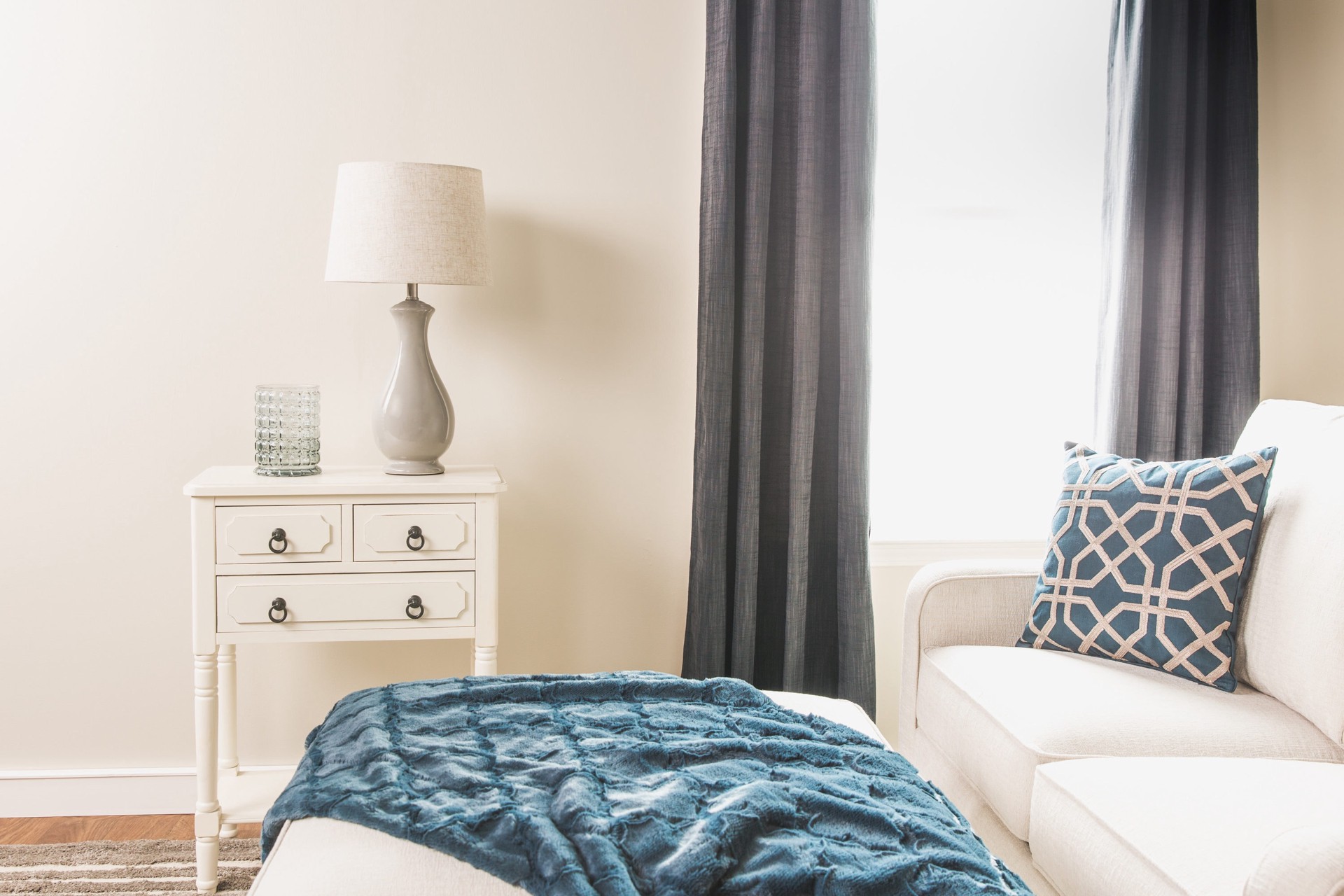 slide 4 of 6, allen + roth 84-in Ocean Room darkening Thermal lined Grommet Single curtain panel, 1 ct