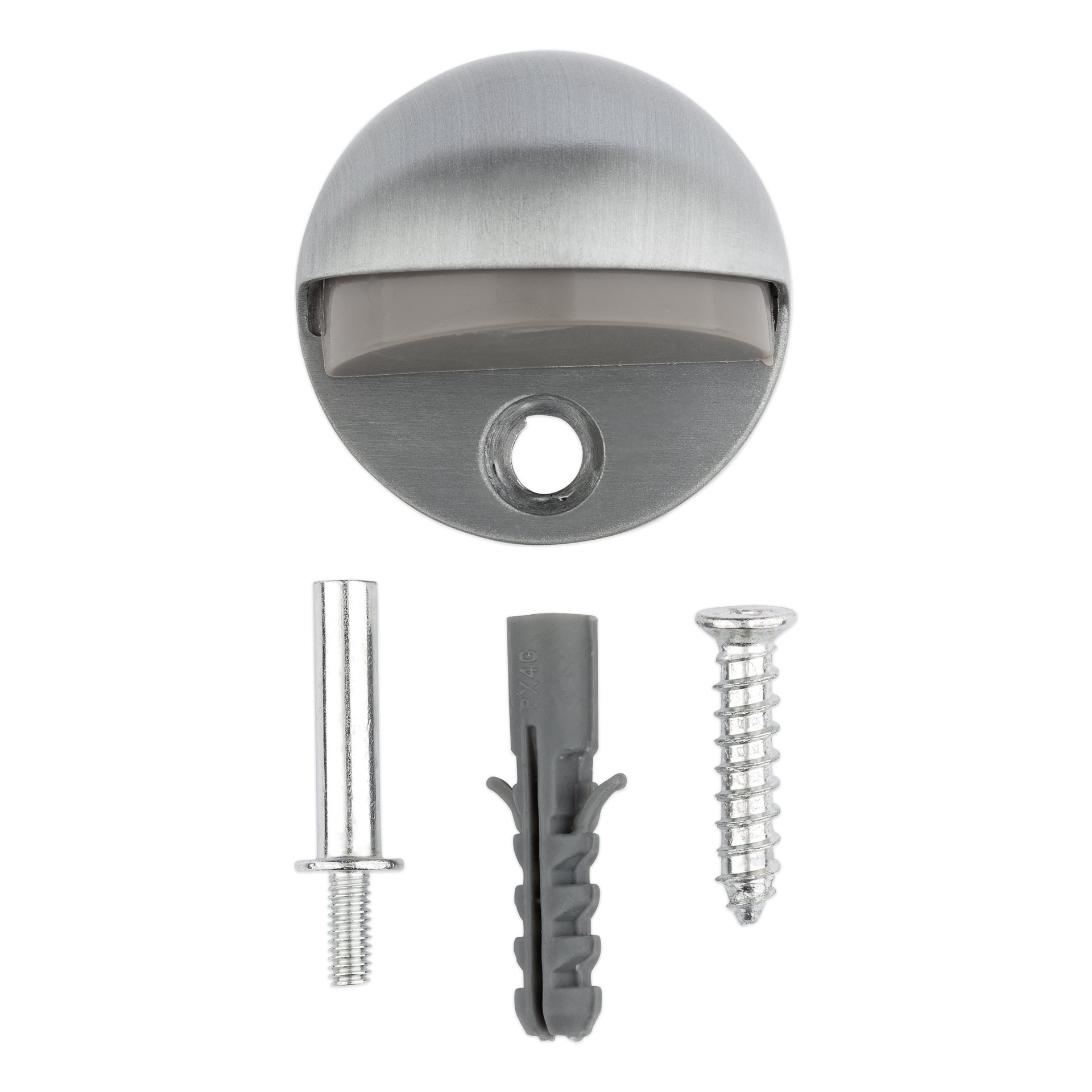 slide 3 of 6, RELIABILT 1-3/4-in Satin chrome Floor Door Stop, 1 ct