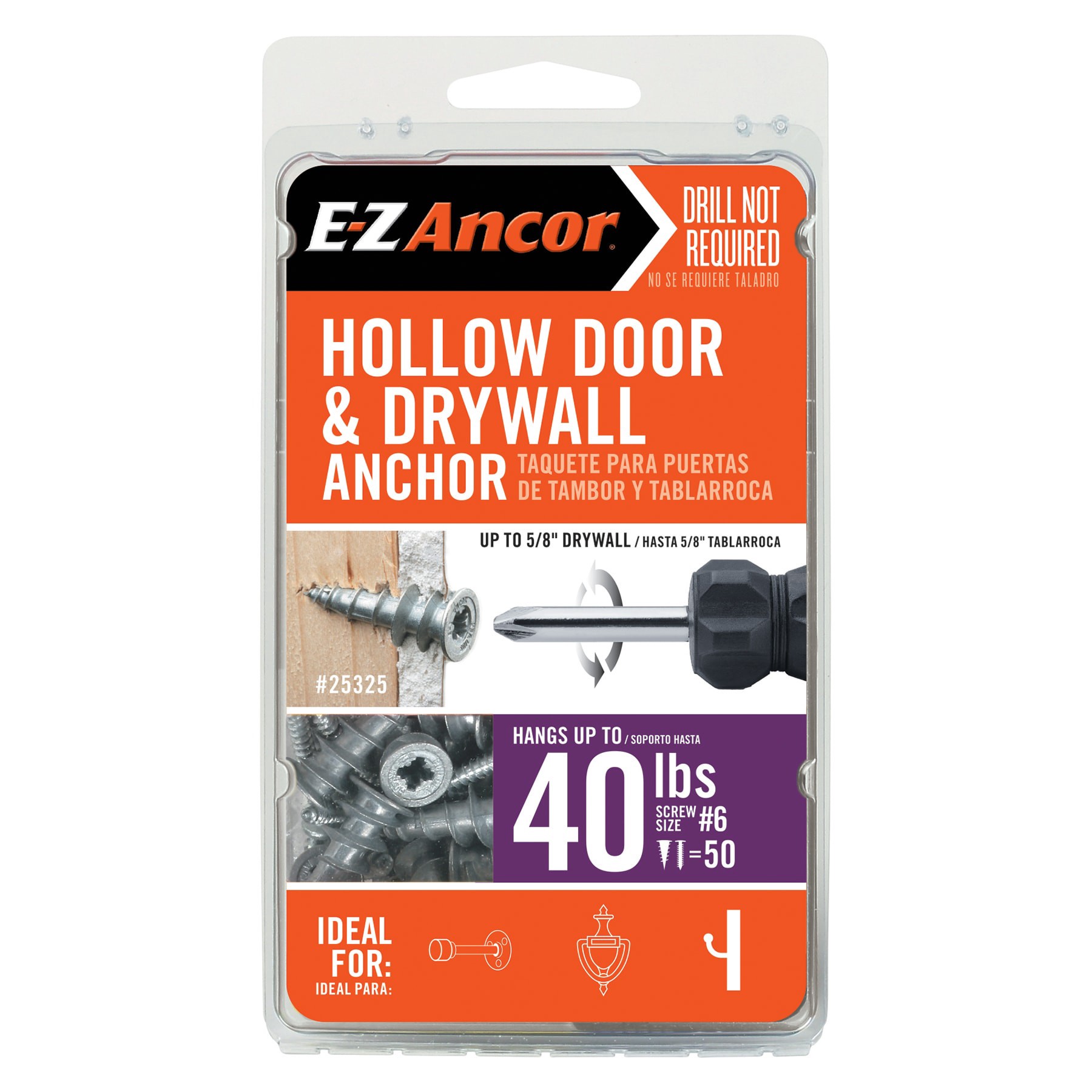 slide 1 of 6, E-Z Ancor 40-lb #6 x 1-in Self-Drilling Anchors with Screws Included 50 -Pack, 1 ct