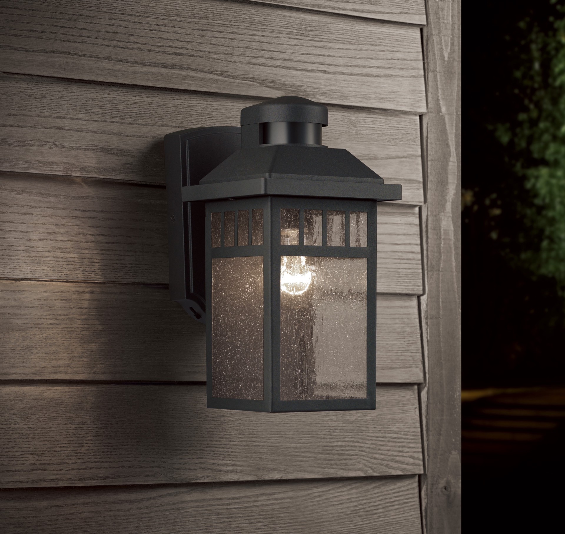 slide 1 of 6, allen + roth Thorsen 1 -Light 11.5-in H Black Hardwired Motion Sensor Dusk to Dawn Outdoor Wall Light, 1 ct