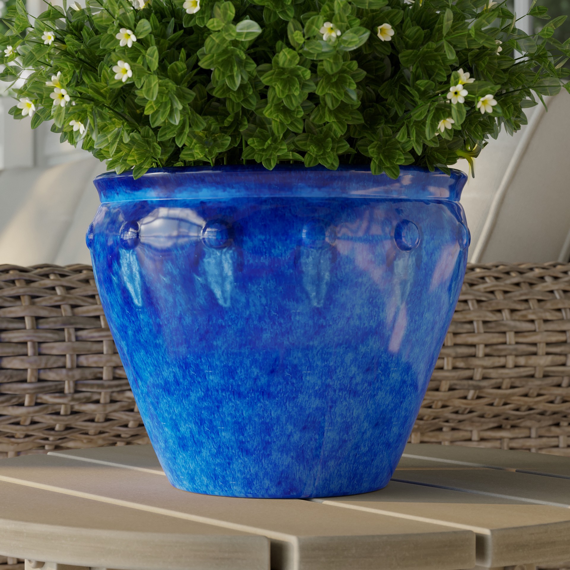 slide 3 of 6, allen + roth Round 7.1-in W x 7.1-in L Blue Ceramic Outdoor Planter, 1 ct