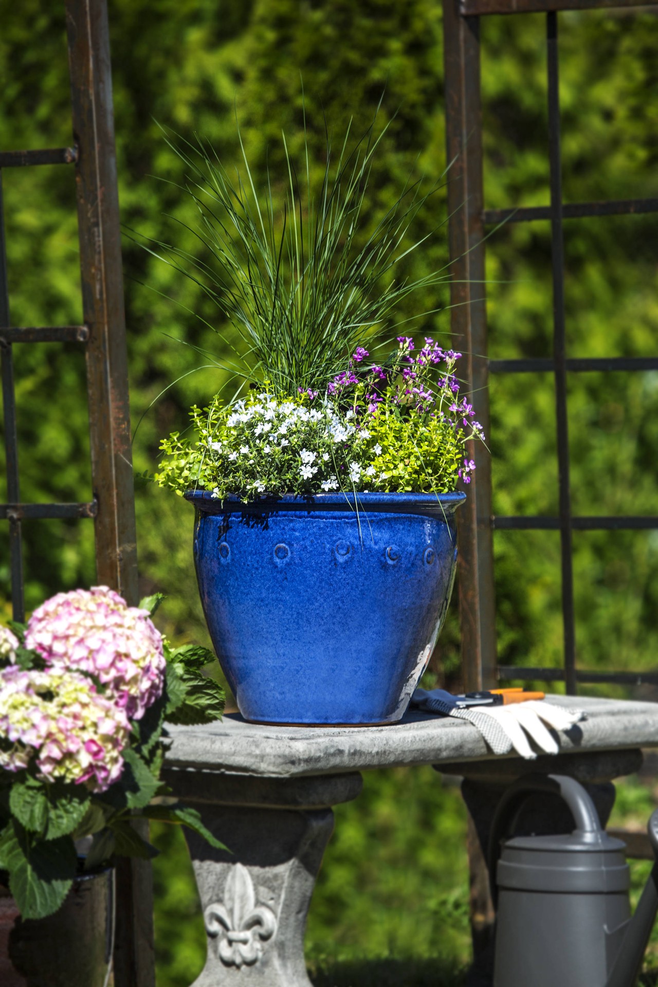 slide 4 of 6, allen + roth Round 7.1-in W x 7.1-in L Blue Ceramic Outdoor Planter, 1 ct