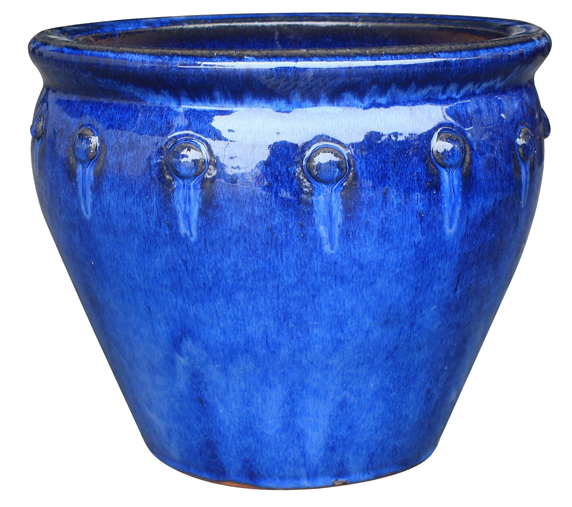 slide 1 of 6, allen + roth Round 7.1-in W x 7.1-in L Blue Ceramic Outdoor Planter, 1 ct