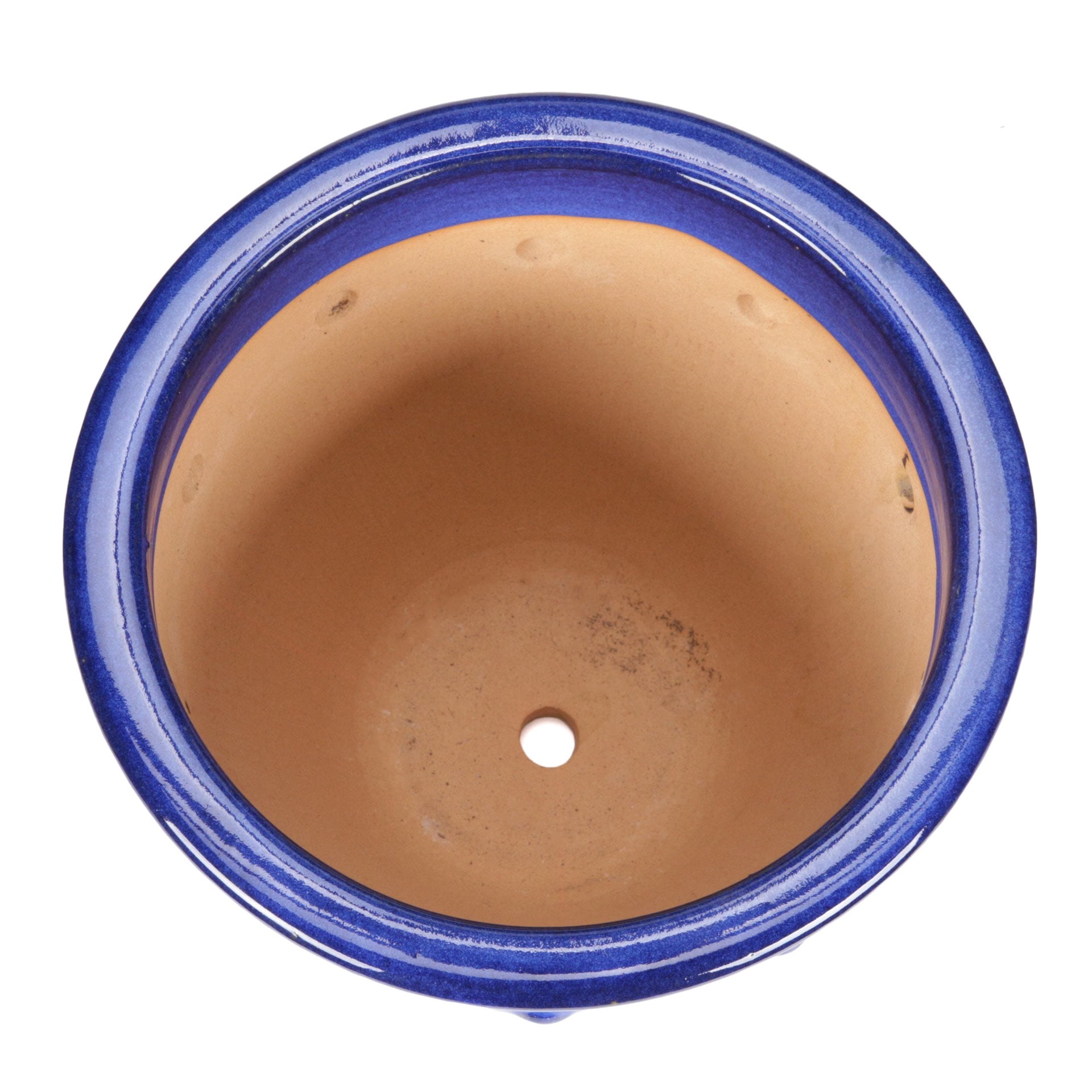 slide 2 of 6, allen + roth Round 9.6-in W x 9.6-in L Blue Ceramic Outdoor Planter, 1 ct