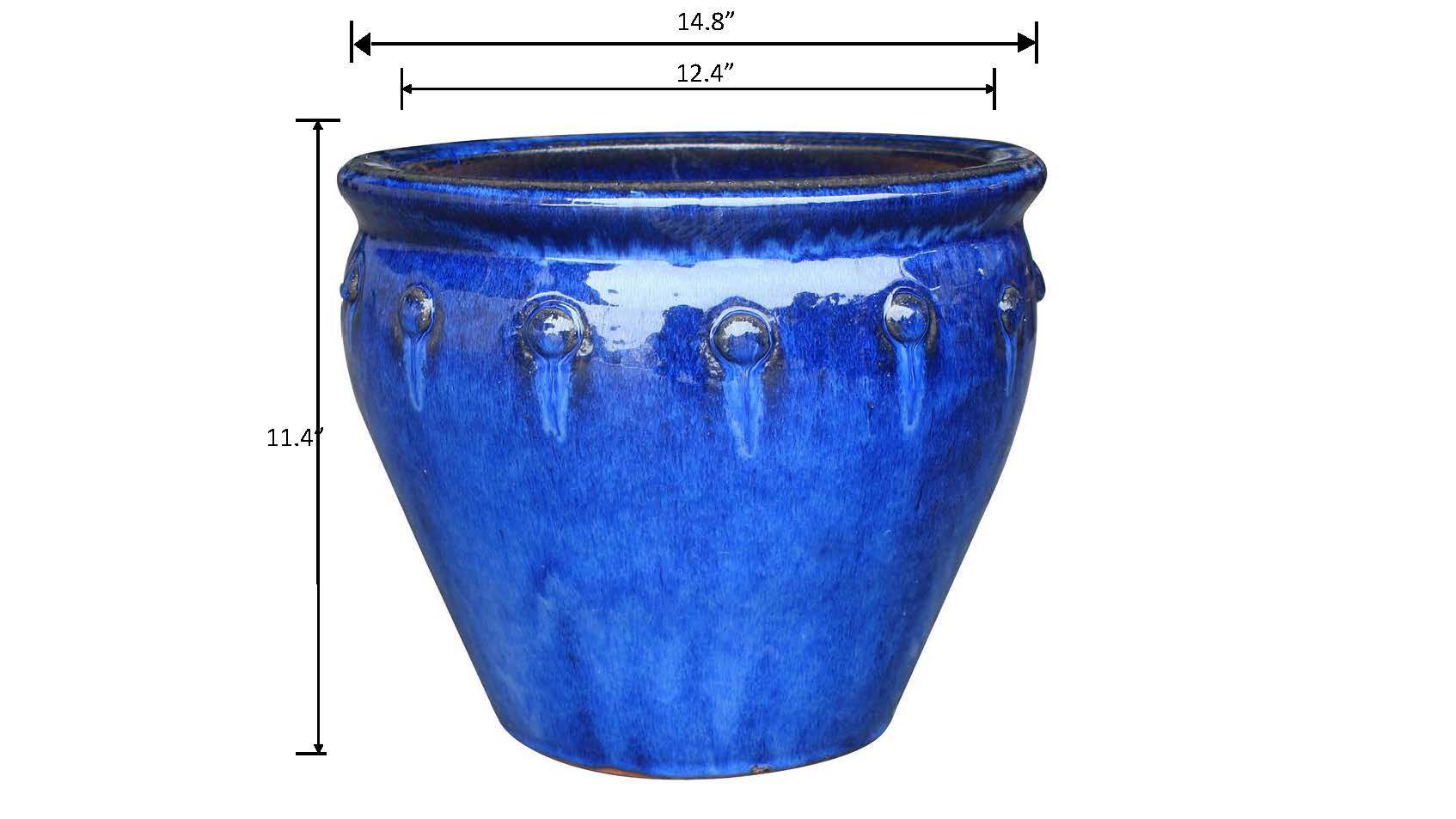 slide 5 of 6, allen + roth Round 12.4-in W x 12.4-in L Blue Ceramic Indoor/Outdoor Planter, 1 ct
