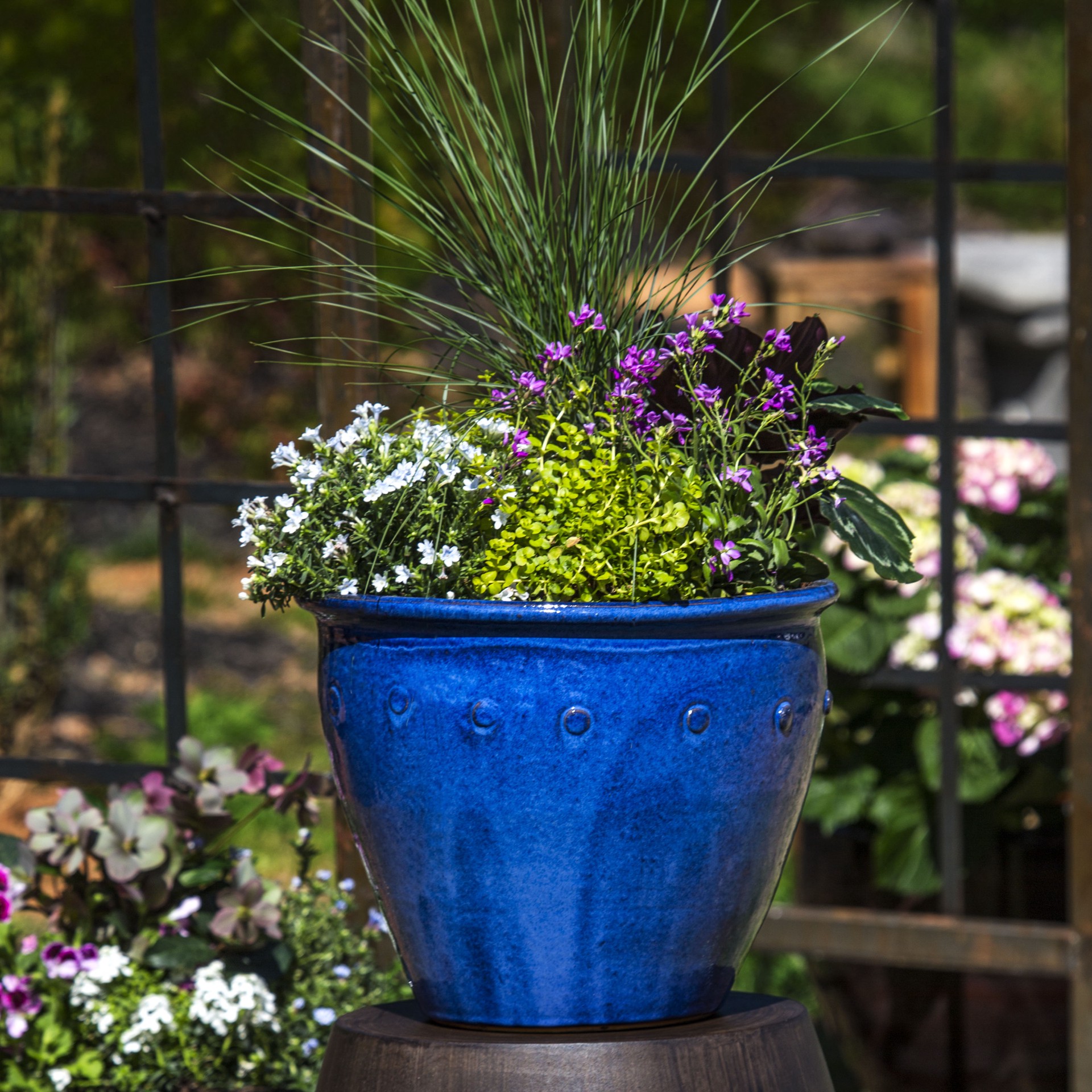 slide 3 of 6, allen + roth Round 15.6-in W x 15.6-in L Blue Ceramic Indoor/Outdoor Planter, 1 ct