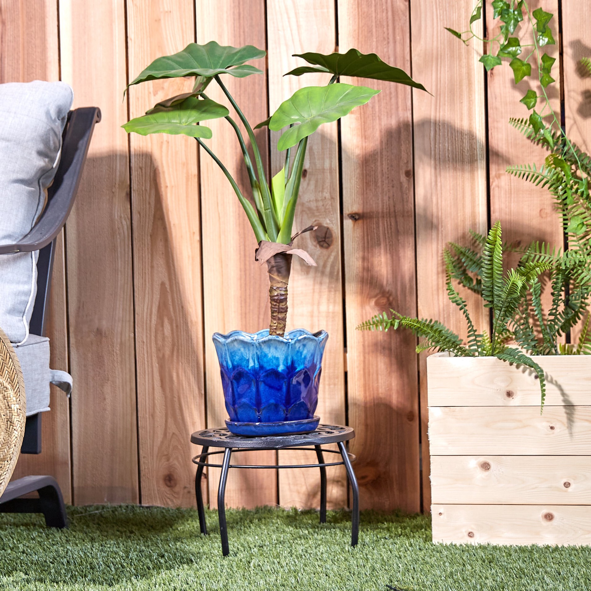 slide 3 of 6, allen + roth Round 8.1-in W x 8.1-in L Multiple colors/finishes Ceramic Indoor/Outdoor Planter, 1 ct