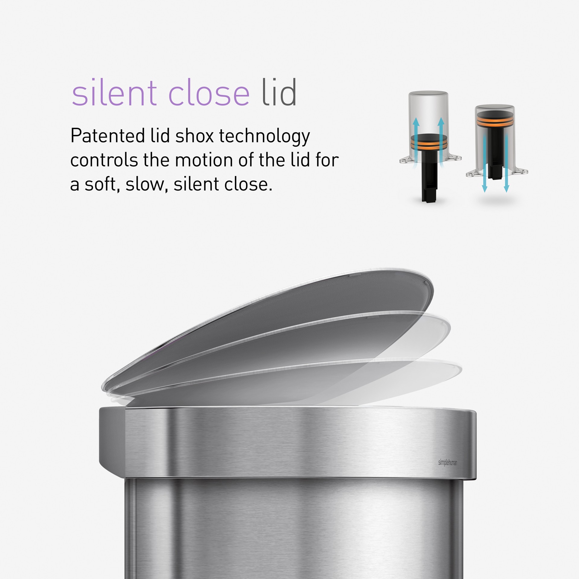 slide 6 of 6, simplehuman Semi-Round Liner Rim Can, 45 Liter Brushed Steel Indoor Kitchen Step Trash Can, 1 ct
