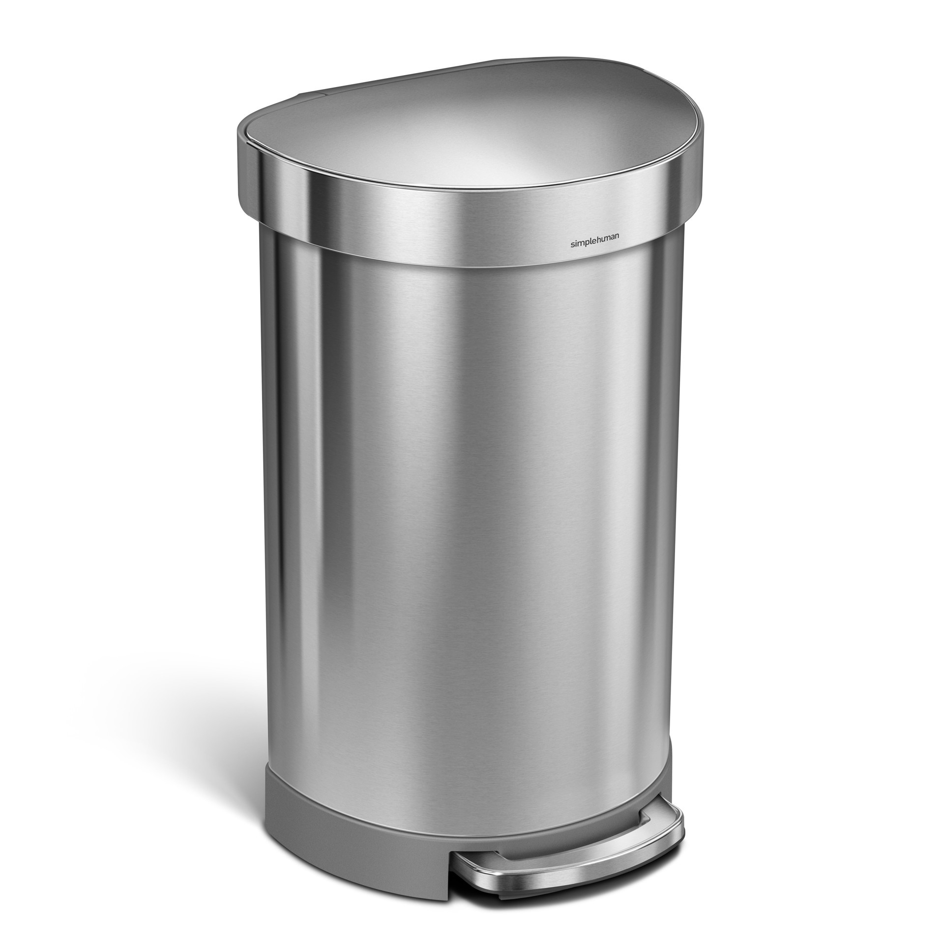 slide 1 of 6, simplehuman Semi-Round Liner Rim Can, 45 Liter Brushed Steel Indoor Kitchen Step Trash Can, 1 ct