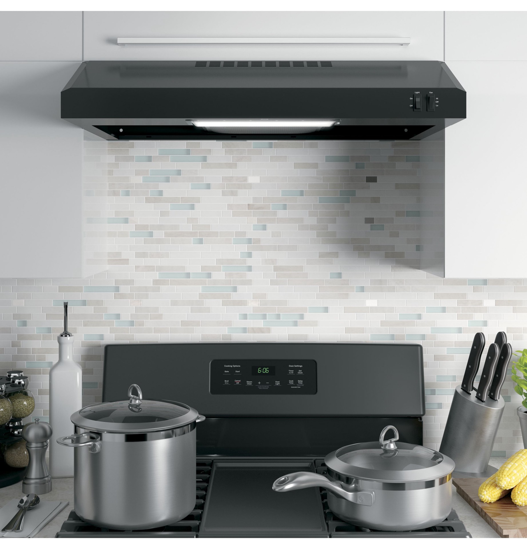 slide 3 of 6, GE 30 inch Convertible 200-CFM Black Under Cabinet Range Hood, 1 ct