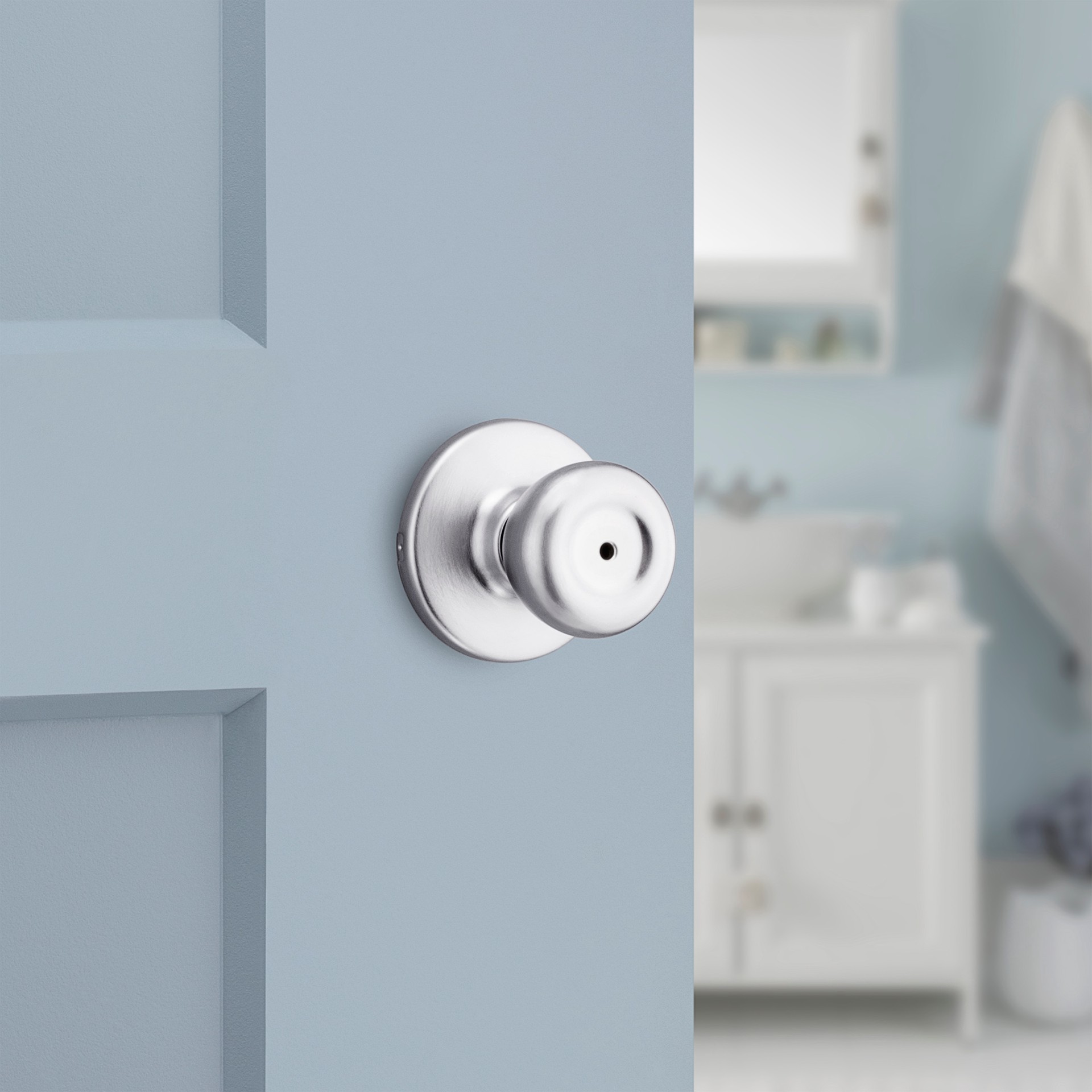 slide 2 of 6, Kwikset Mobile Home Tylo Satin Chrome Interior or Bed/Bath Privacy Door Knob, 1 ct