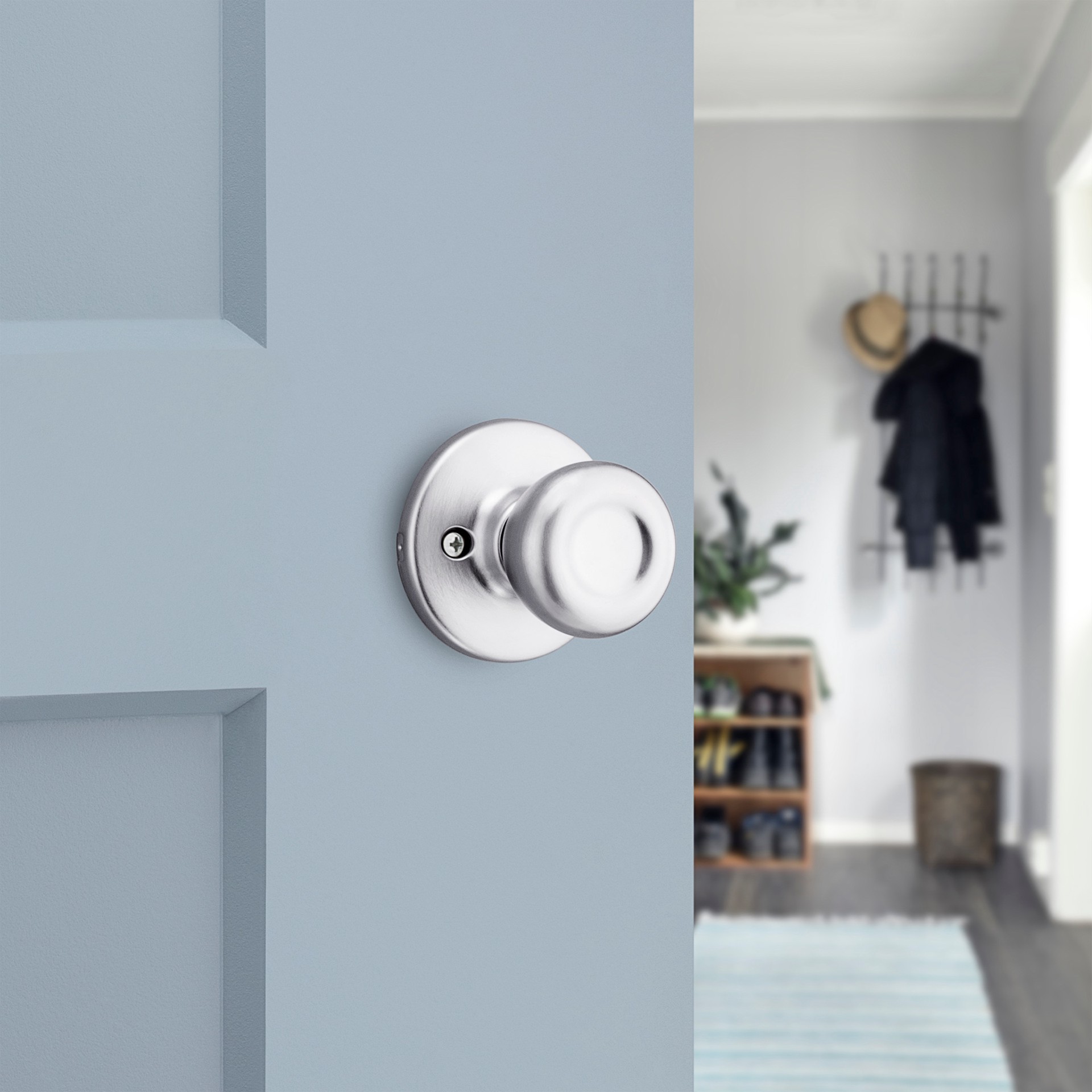 slide 3 of 6, Kwikset Mobile Home Tylo Satin Chrome Interior or Hall/Closet Passage Door Knob, 1 ct