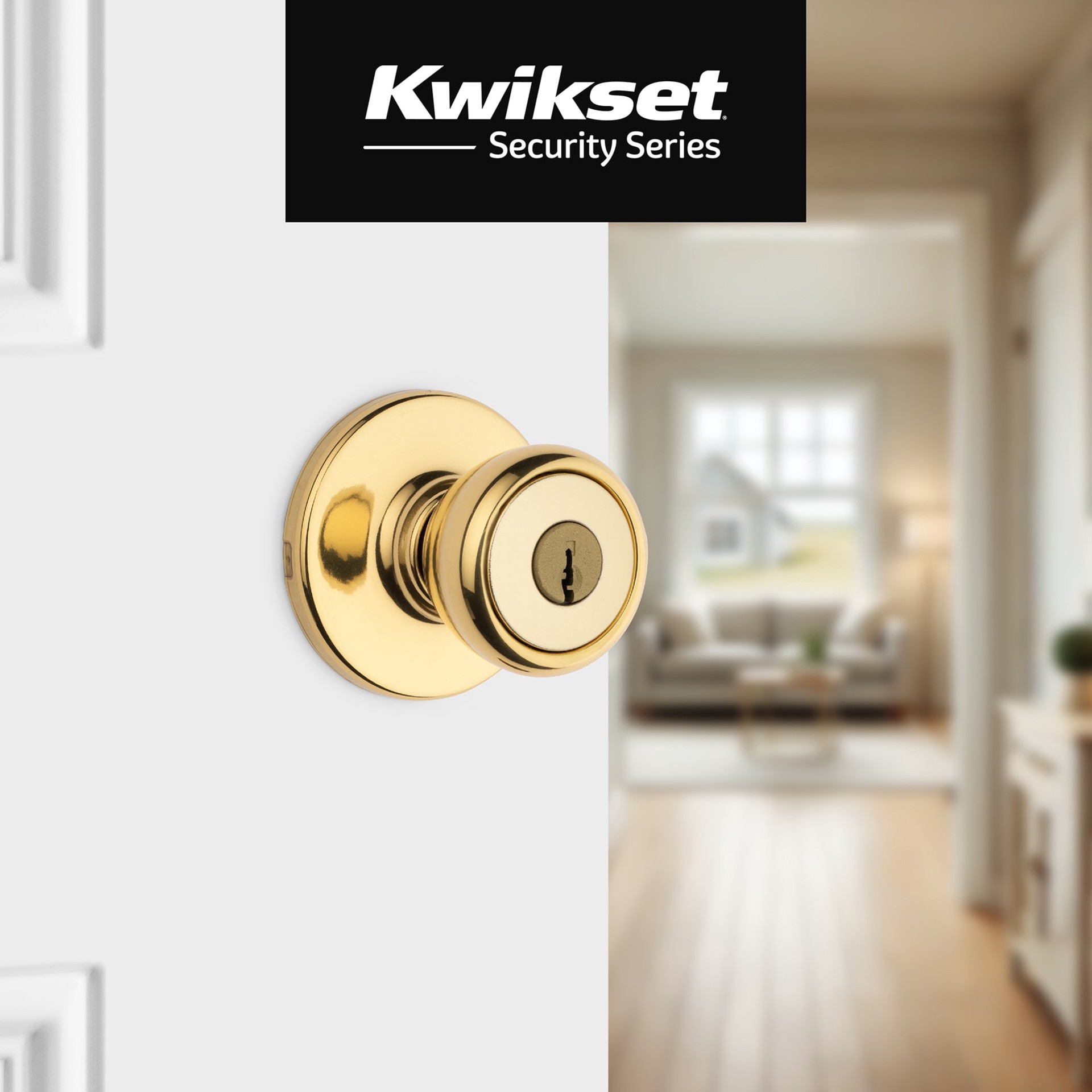 slide 6 of 6, Kwikset Tylo Polished Brass Exterior Keyed Entry Door Knob, 1 ct
