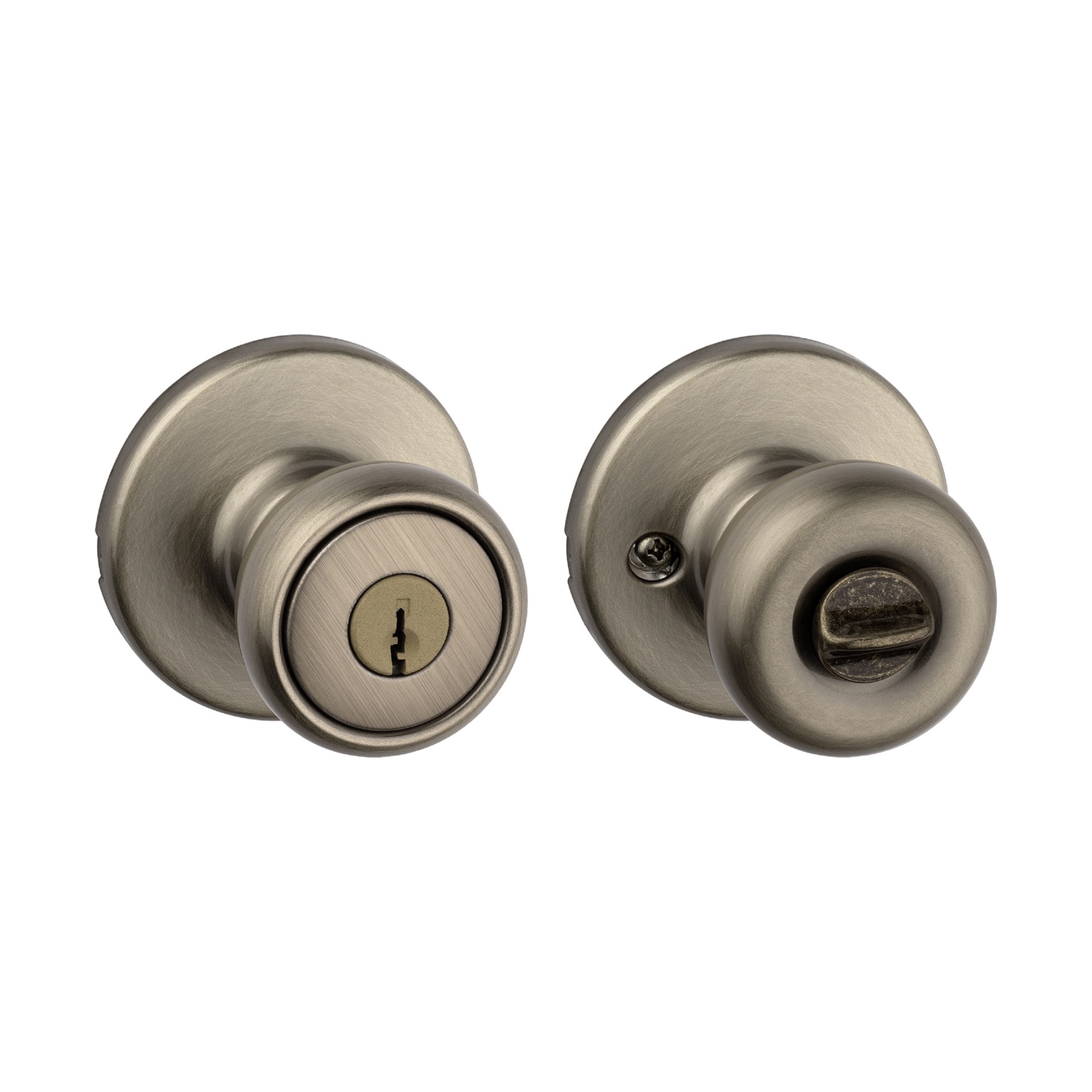 slide 1 of 6, Kwikset Tylo Antique Brass Exterior Keyed Entry Door Knob, 1 ct
