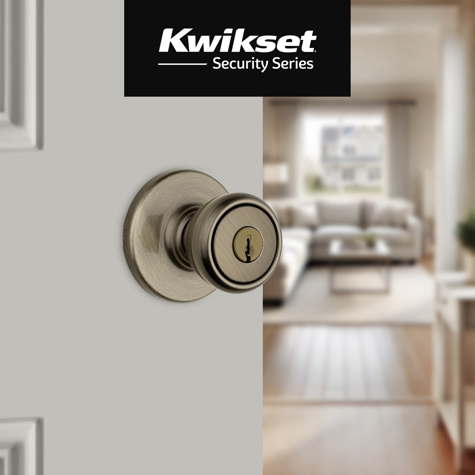 slide 3 of 6, Kwikset Tylo Antique Brass Exterior Keyed Entry Door Knob, 1 ct