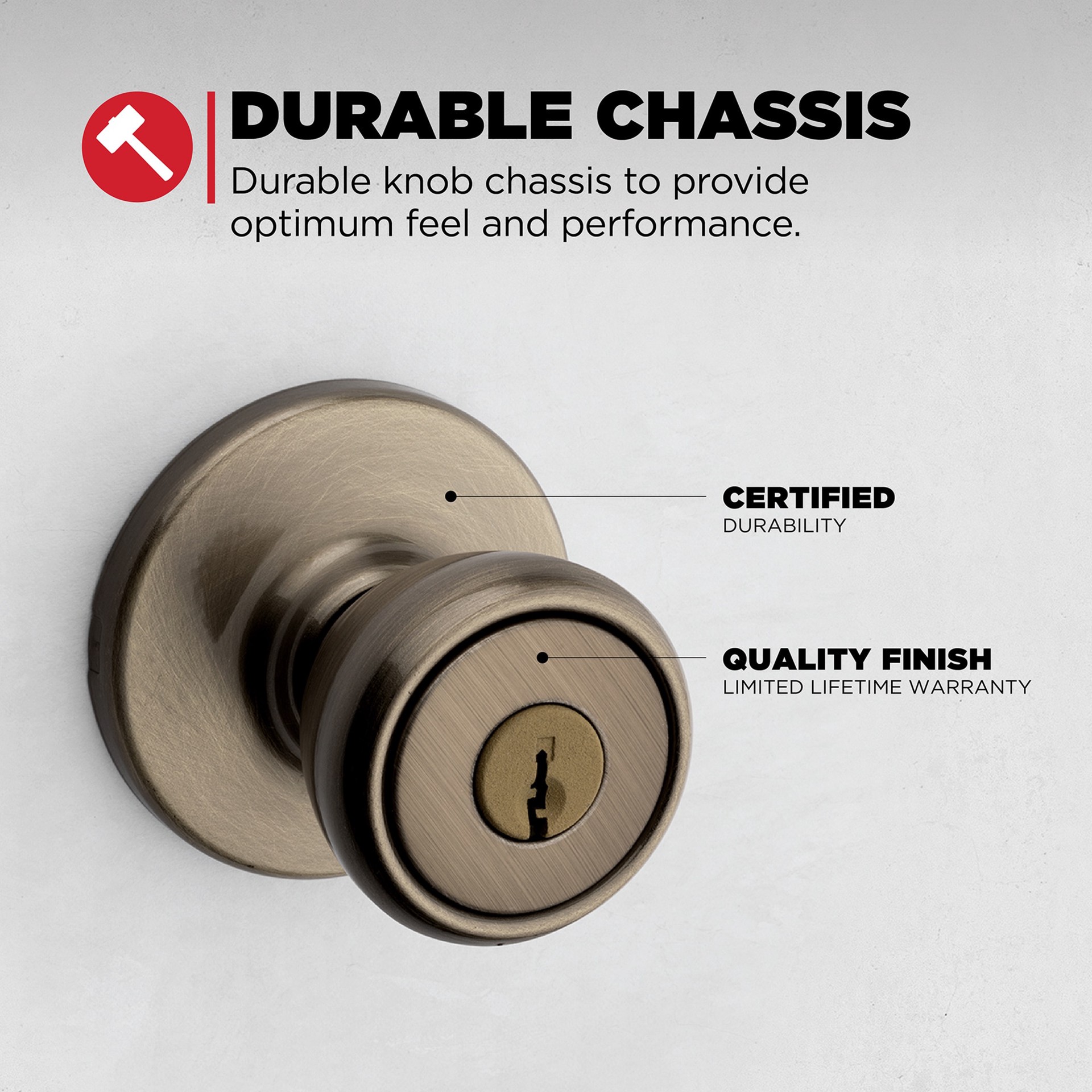 slide 4 of 6, Kwikset Tylo Antique Brass Exterior Keyed Entry Door Knob, 1 ct