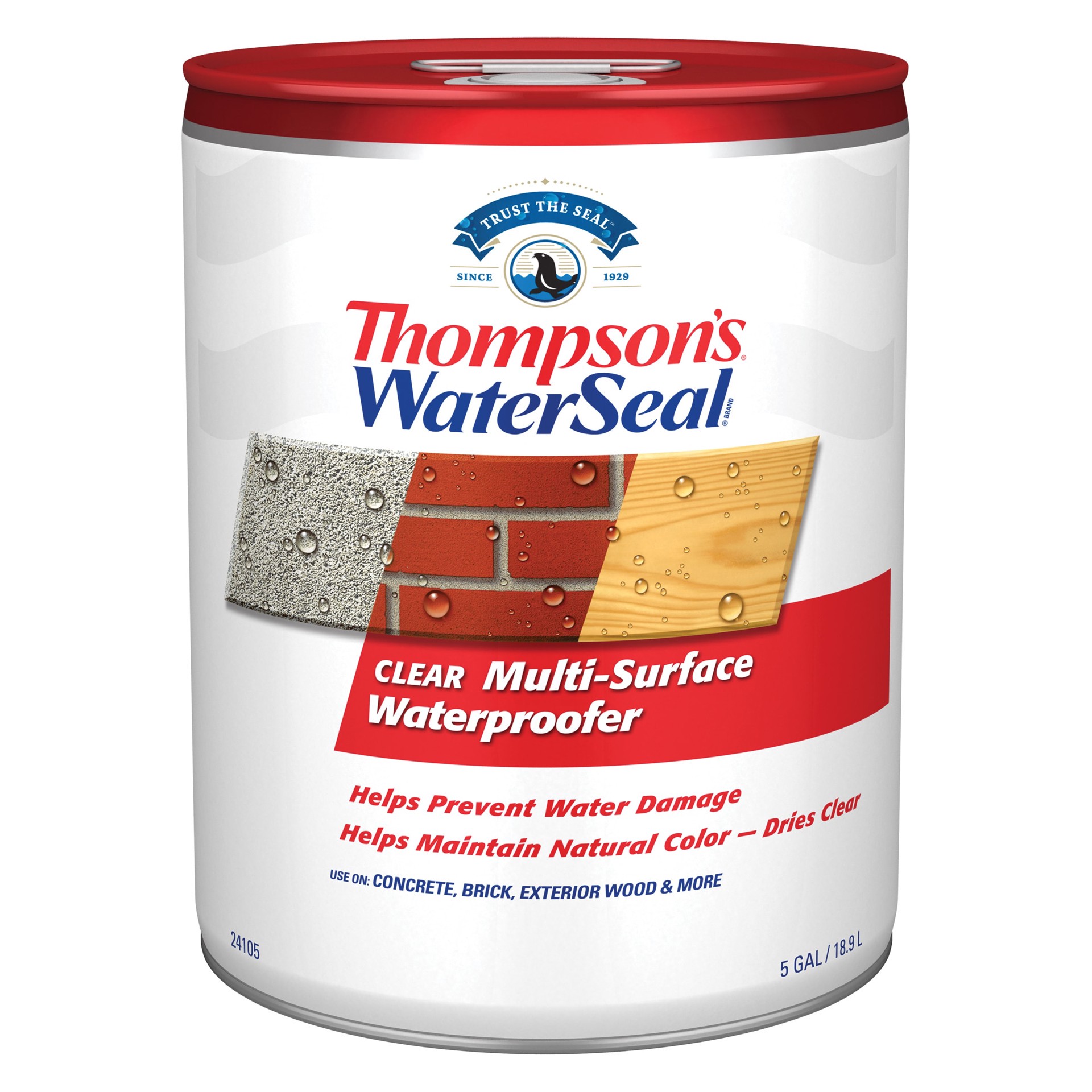 slide 3 of 6, Thompson's WaterSeal Clear Flat Transparent Water-based Exterior Waterproofer ( 5-gallon ), 1 ct