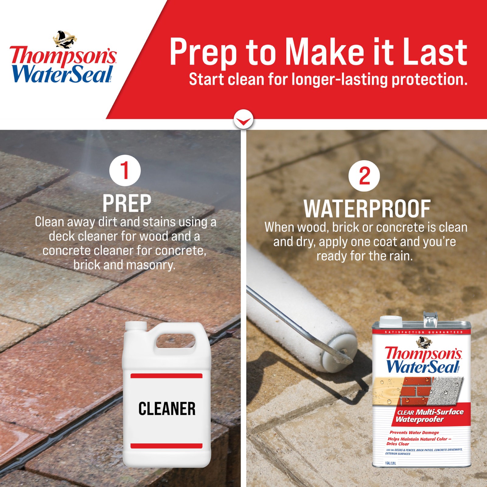slide 4 of 6, Thompson's WaterSeal Clear Flat Transparent Water-based Exterior Waterproofer ( 5-gallon ), 1 ct