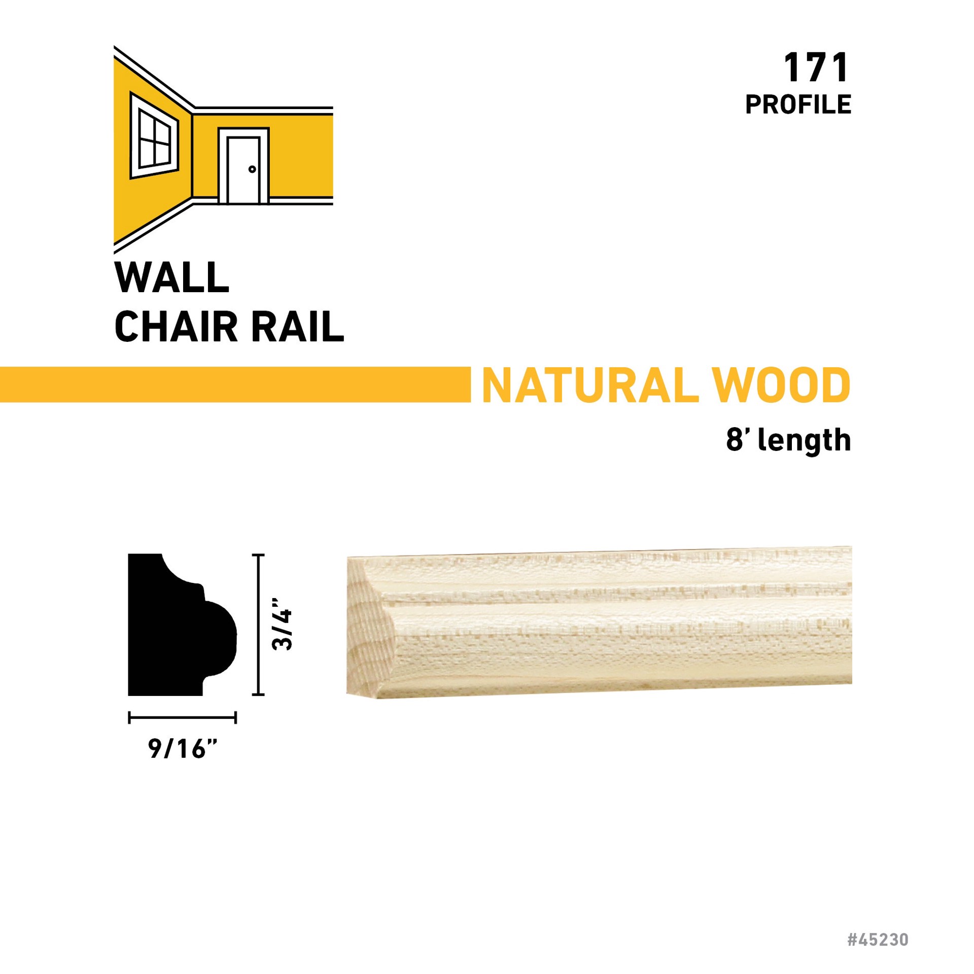 slide 3 of 5, RELIABILT 9/16-in x 3/4-in x 8-ft Unfinished Maple 171 Chair Rail Moulding, 1 ct