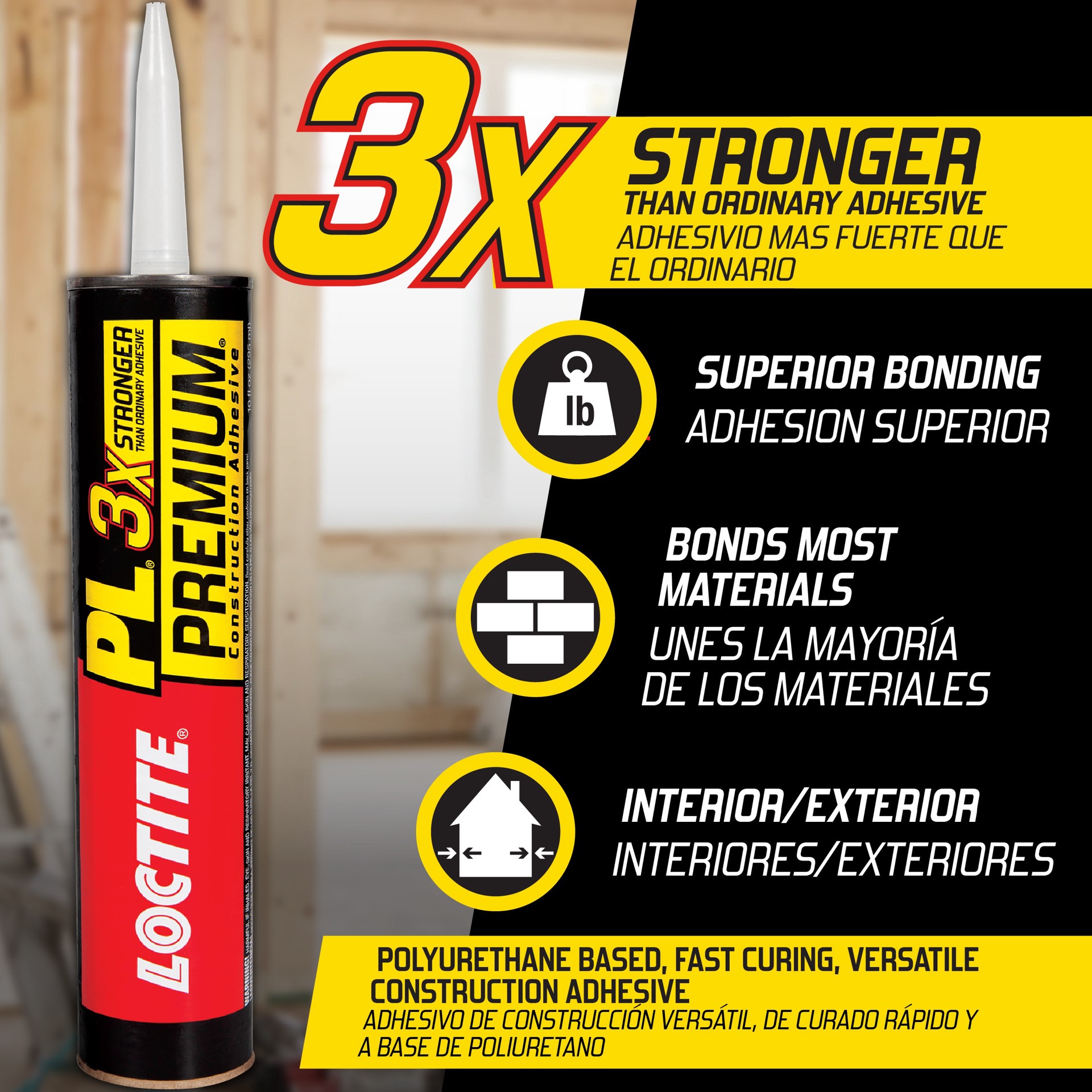slide 5 of 6, LOCTITE PL Premium 3x Polyurethane Brown Multi-use Interior/Exterior Construction Adhesive ( 10-fl oz Fluid Oz), 1 ct