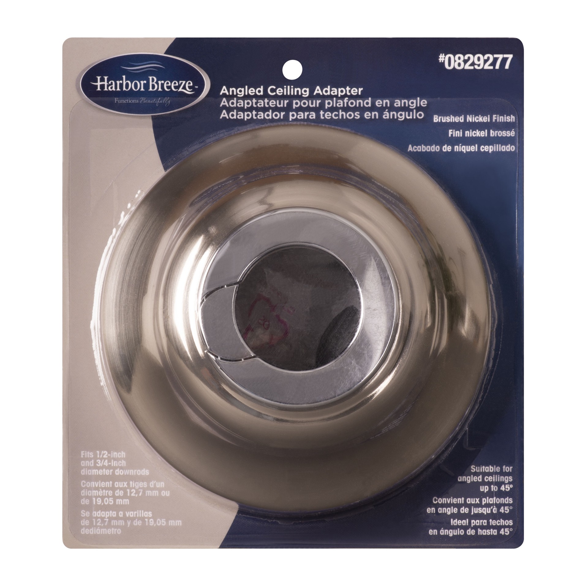 slide 3 of 3, Harbor Breeze Universal 5.75-in Brushed Nickel Metal Indoor Slope Ceiling Compatible Ceiling Fan Ceiling fan canopy Mounting hardware, 1 ct