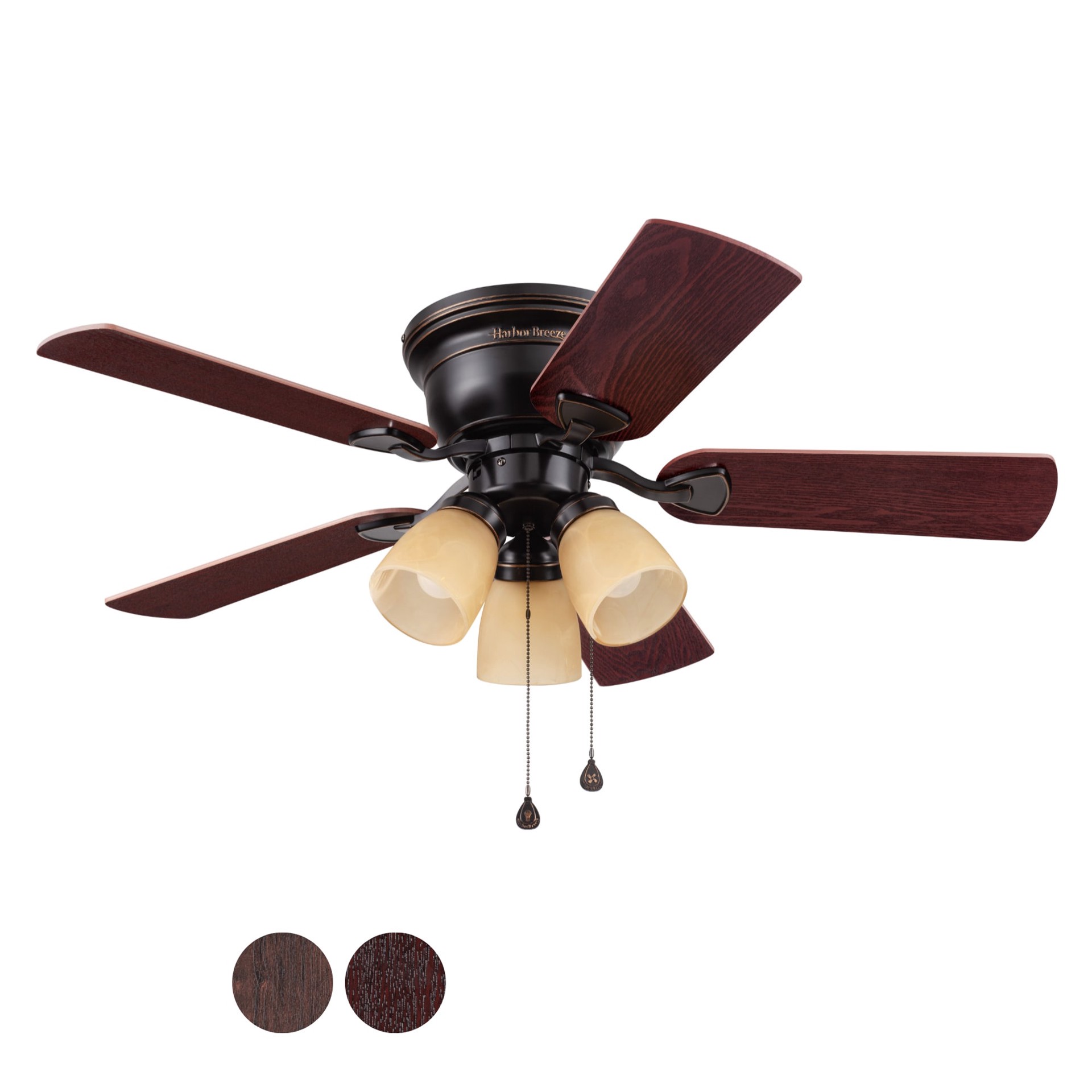 slide 3 of 6, Harbor Breeze Centreville 42-in Oil-Rubbed Bronze with Auburn/Mink Blades Flush Mount Ceiling Fan With Light 5 -Blade, 1 ct