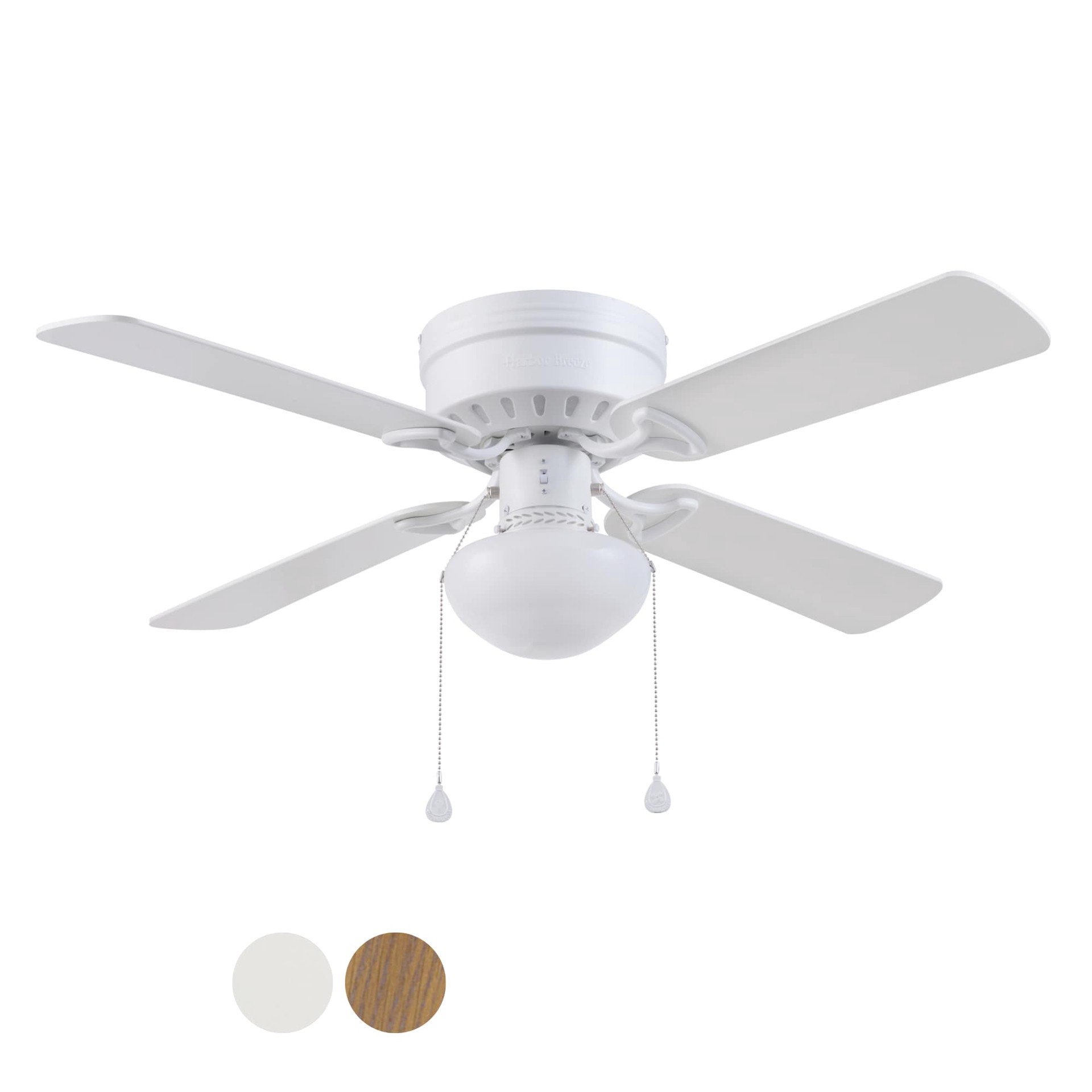 slide 3 of 6, Harbor Breeze Armitage 42-in White with White/blonde Blades Flush Mount Ceiling Fan With Light 4 -Blade, 1 ct