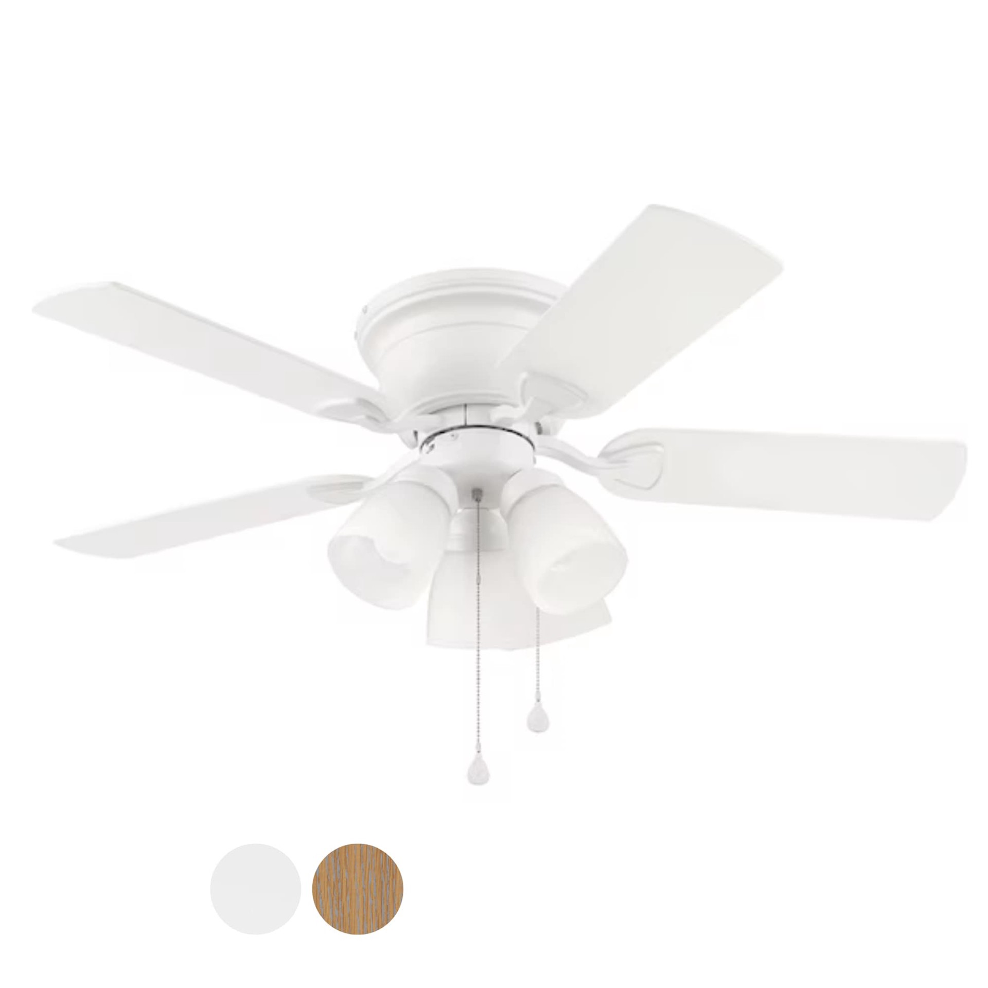 slide 2 of 6, Harbor Breeze Centreville 42-in White with White/blonde Blades Flush Mount Ceiling Fan With Light 5 -Blade, 1 ct
