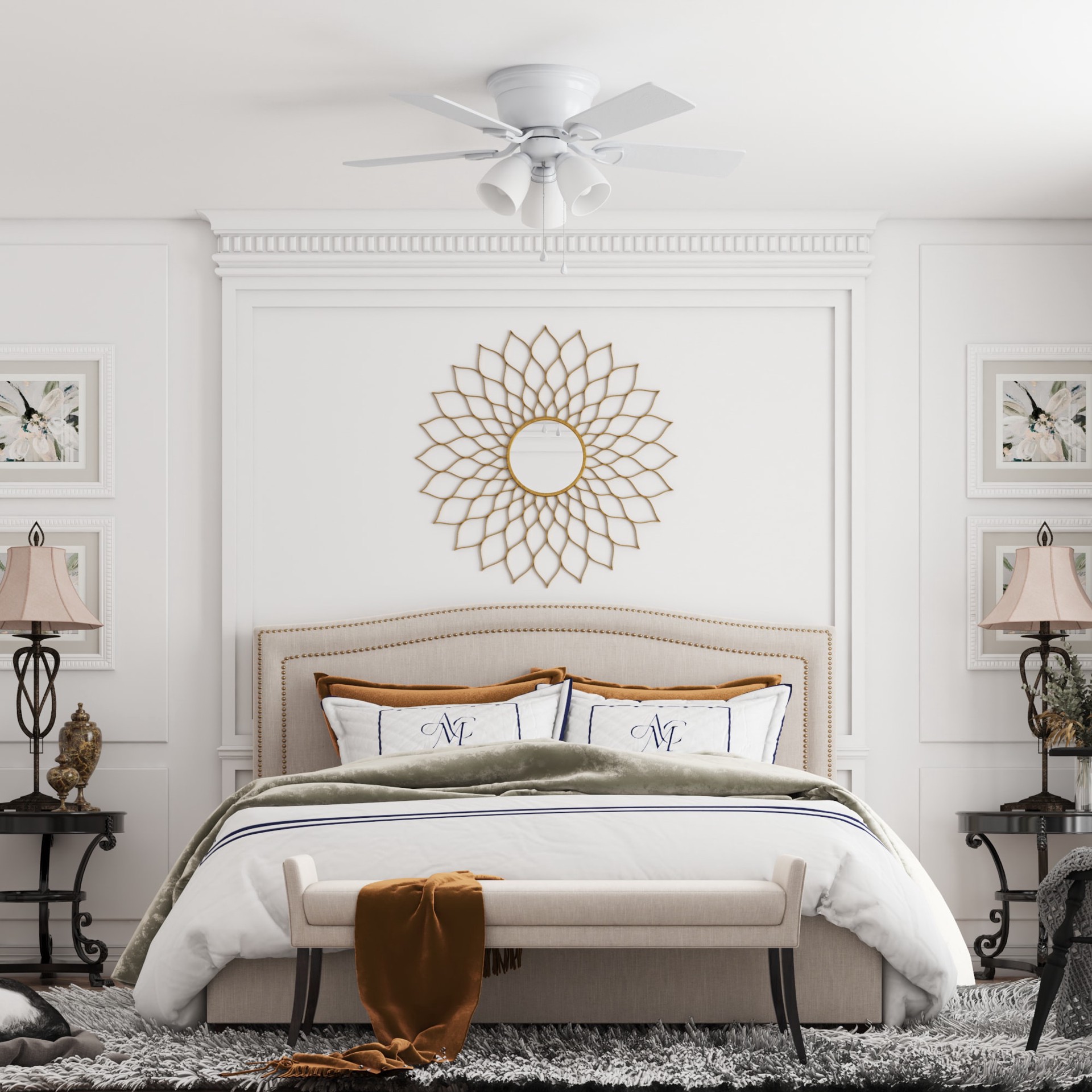 slide 3 of 6, Harbor Breeze Centreville 42-in White with White/blonde Blades Flush Mount Ceiling Fan With Light 5 -Blade, 1 ct