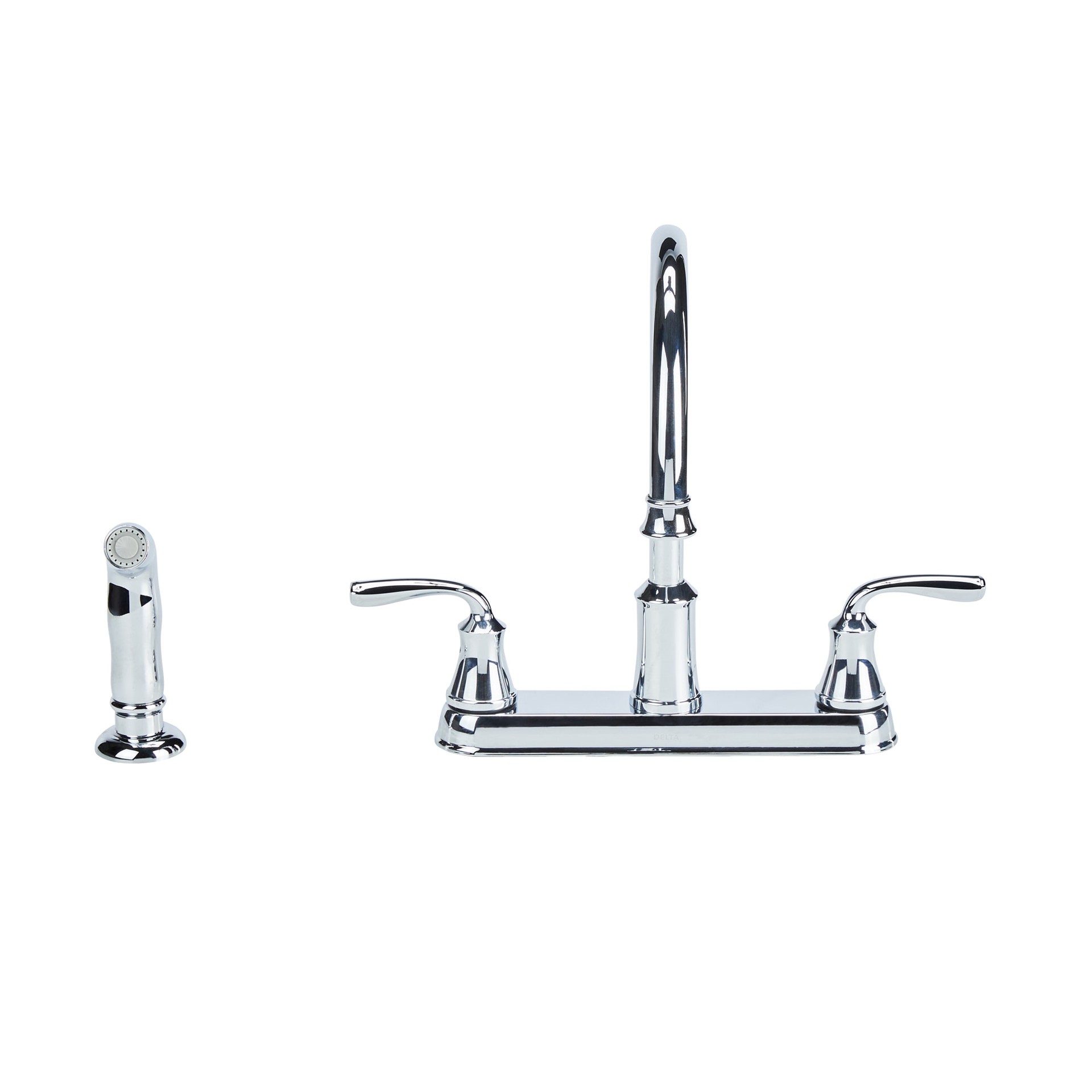 slide 3 of 6, Delta Lorain Chrome Double Handle Deck-mount Kitchen Faucet (Includes Side Sprayer), 1 ct