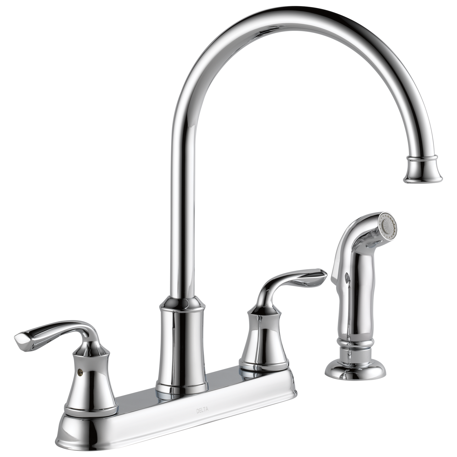 slide 1 of 6, Delta Lorain Chrome Double Handle Deck-mount Kitchen Faucet (Includes Side Sprayer), 1 ct