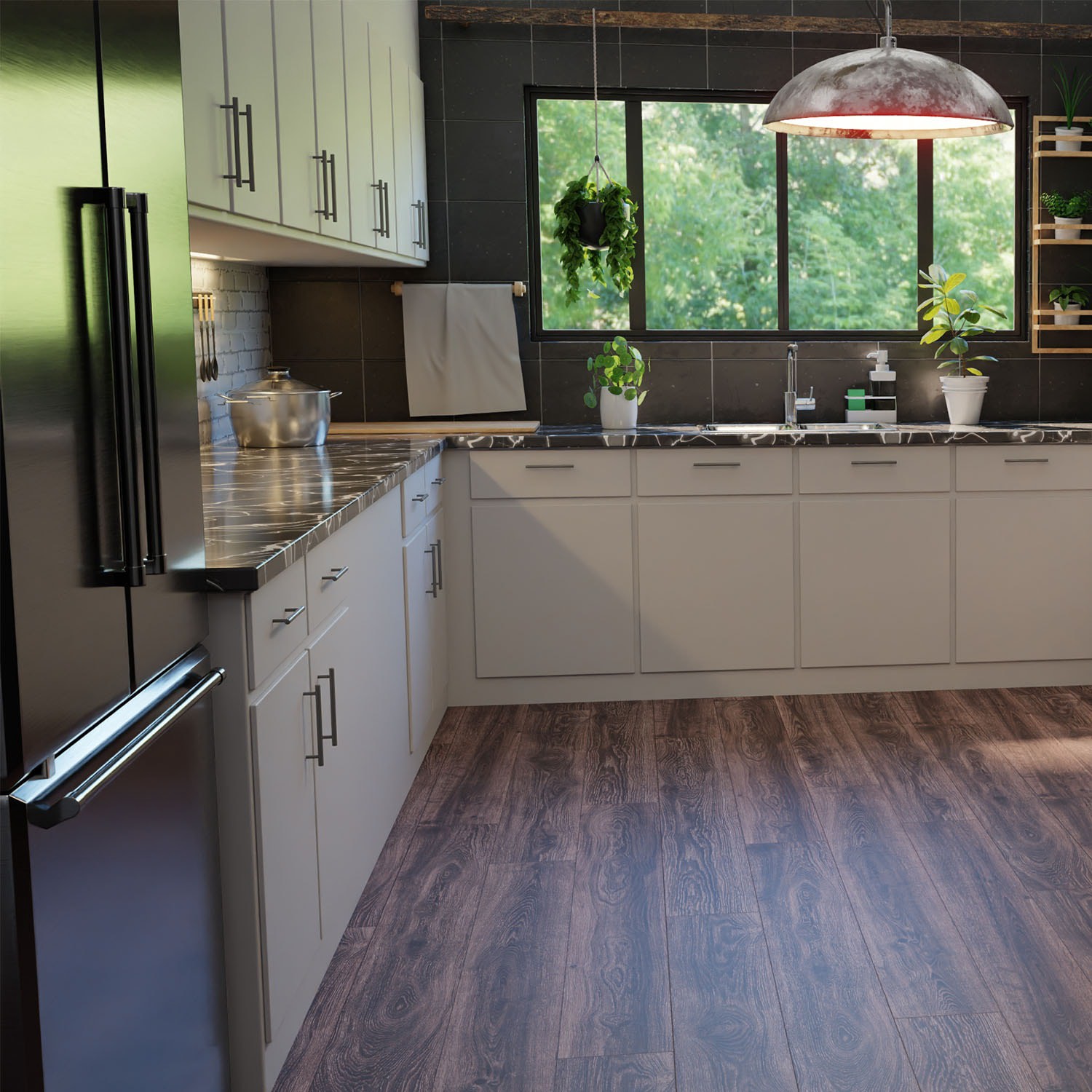 slide 4 of 6, Style Selections Woodfin Oak 7-mm T x 7-in W x 50-in L Water Resistant Laminate Flooring ( 26.8-sq ft / Carton ), 1 ct