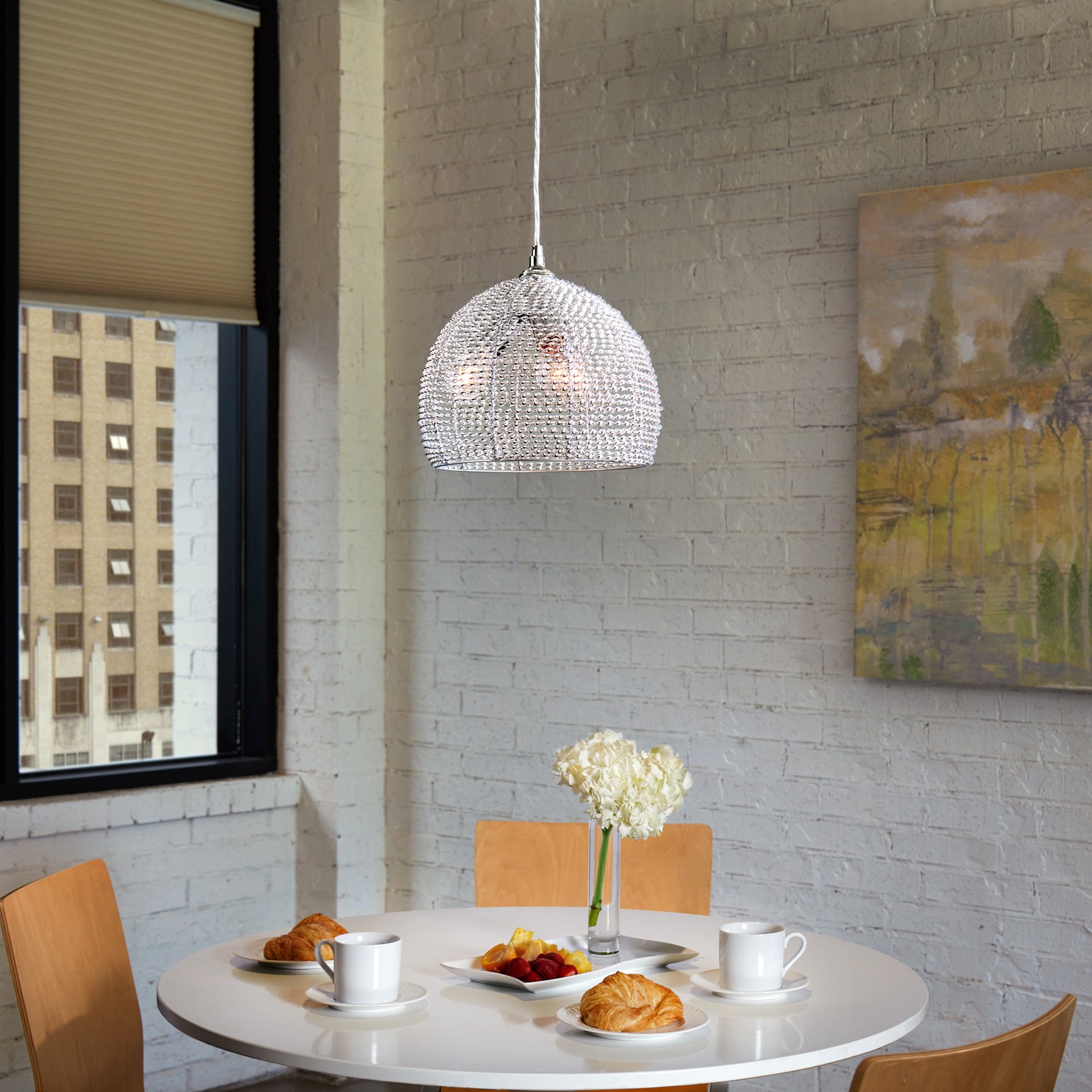 slide 4 of 6, Quoizel Tango 3 -Light Polished Chrome Transitional Globe Medium Hanging Pendant light, 1 ct