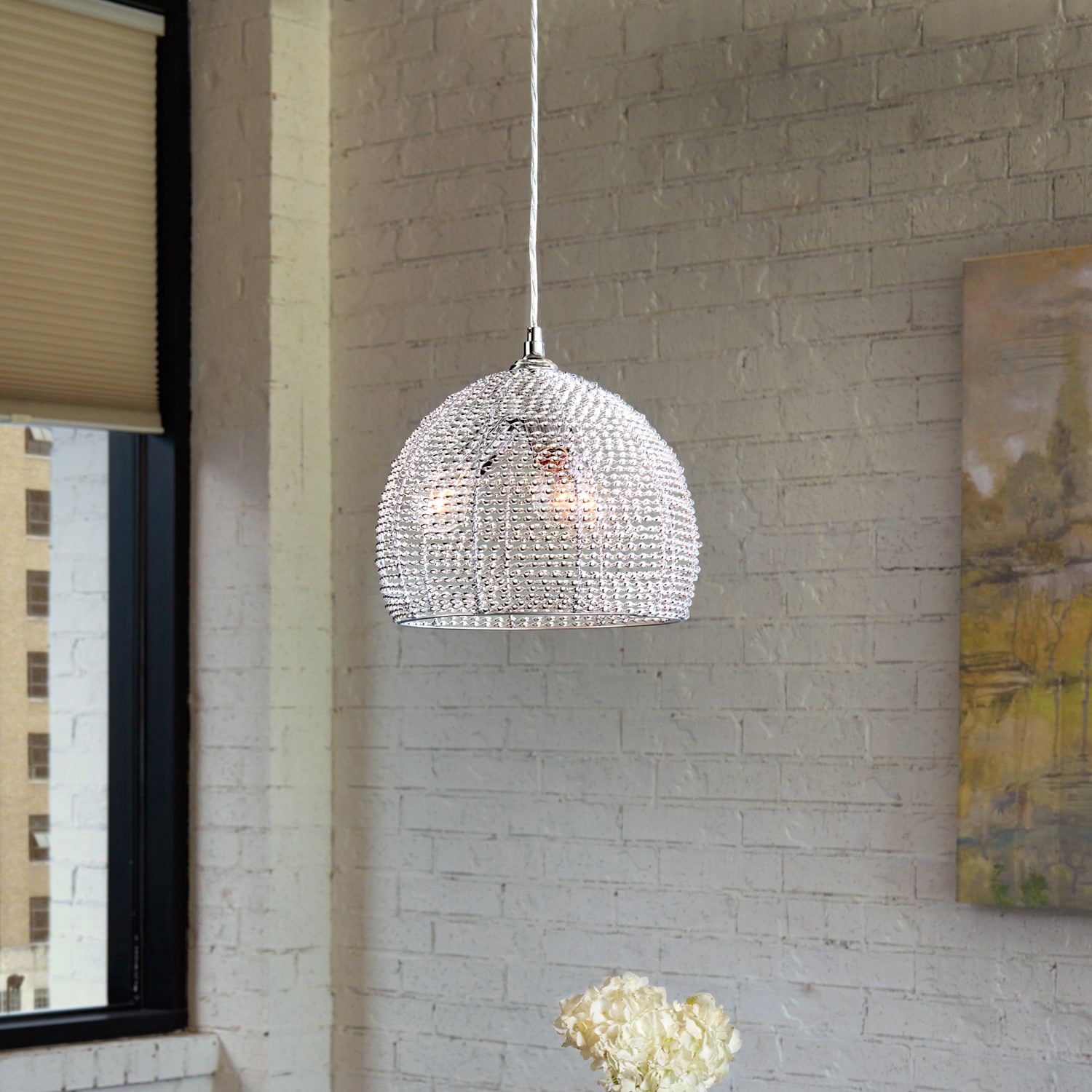 slide 1 of 6, Quoizel Tango 3 -Light Polished Chrome Transitional Globe Medium Hanging Pendant light, 1 ct