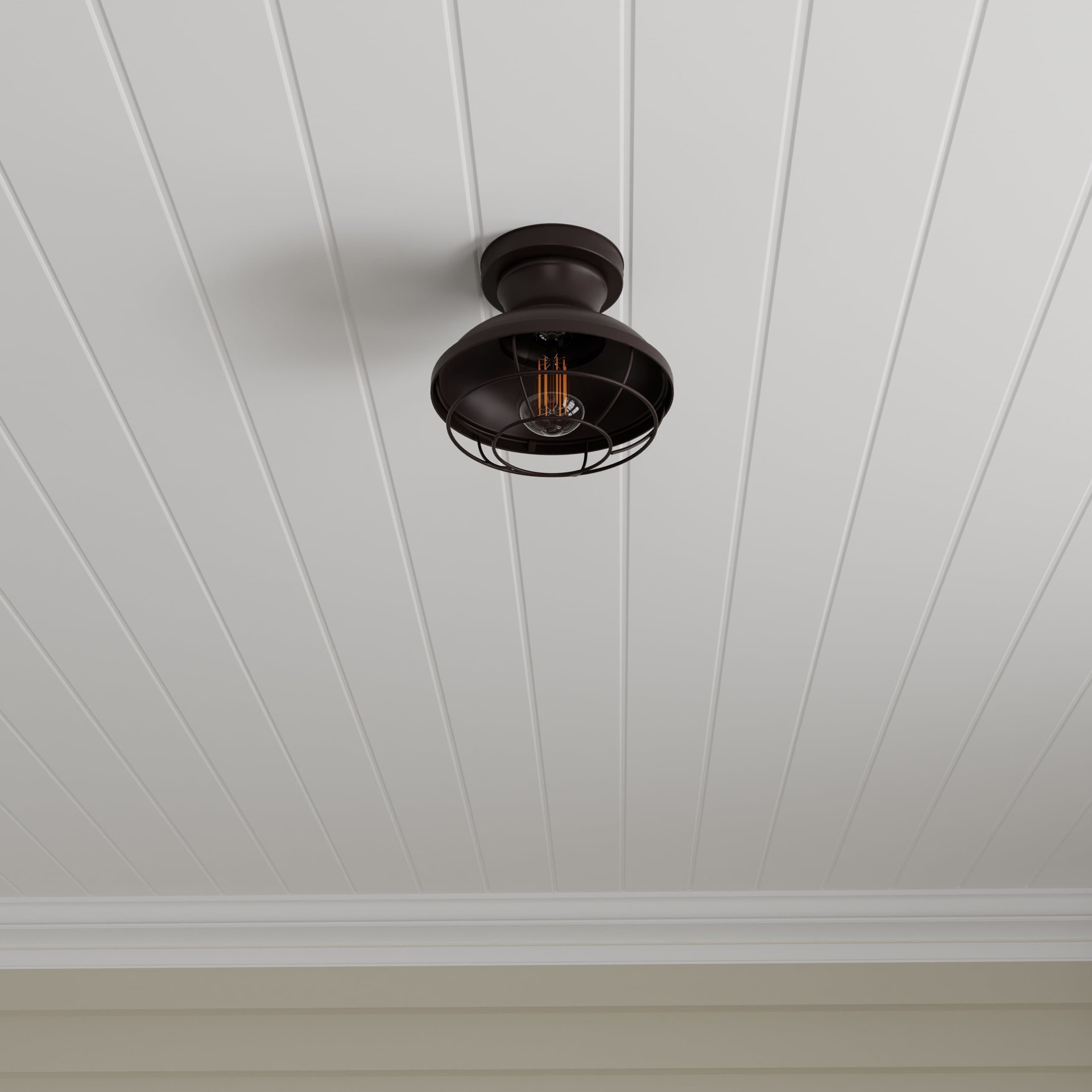 slide 1 of 6, allen + roth Yordan 1 -Light 8.5-in Matte Bronze Semi Flush Mount Light, 1 ct