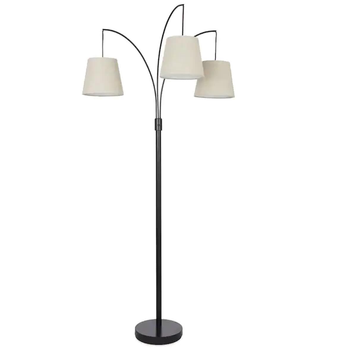 slide 3 of 6, allen + roth 80-in Bronze Multi-head Floor Lamp with Fabric Shade, 1 ct