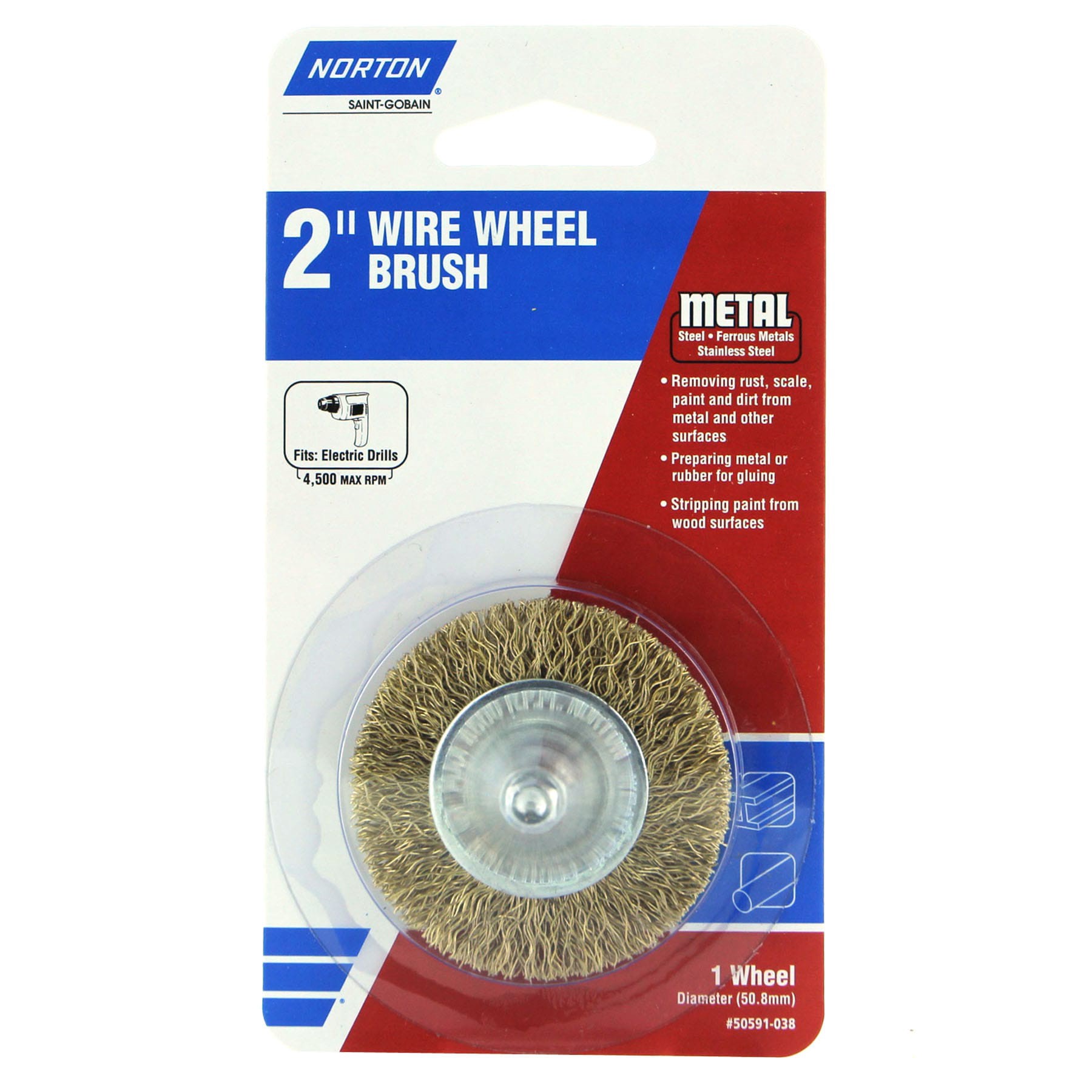 slide 1 of 1, Norton Wire Wheel 2-in Coarse Wire Brush Wheel Electric Drill, 1 ct