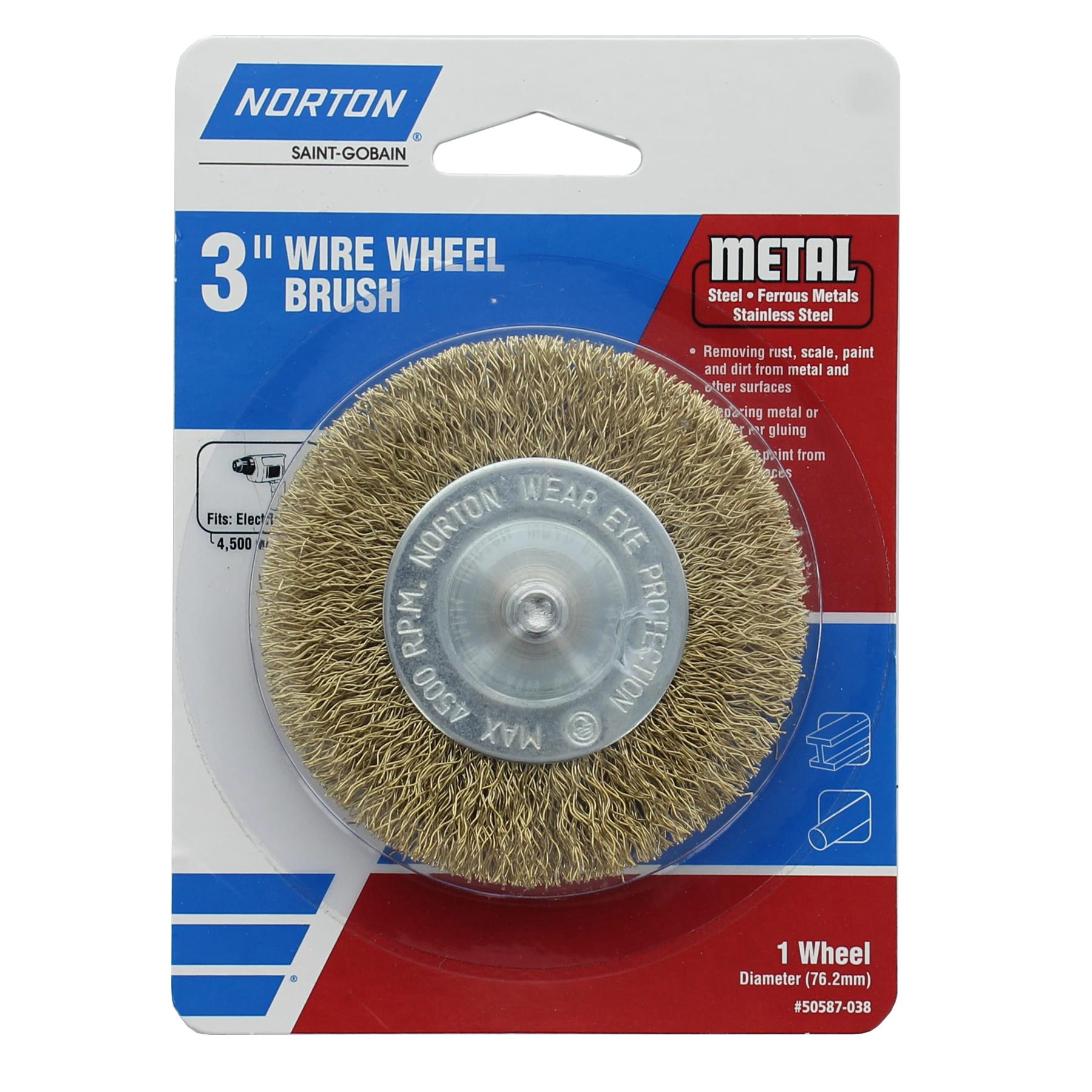 slide 1 of 1, Norton Wire Wheel 3-in Coarse Wire Brush Wheel Electric Drill, 1 ct