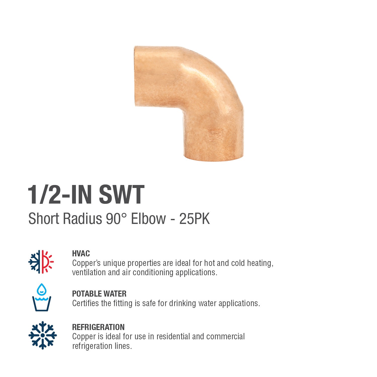 slide 4 of 6, Streamline 1/2-in 90-Degree Copper Short Radius Elbow (25-Pack), 1 ct