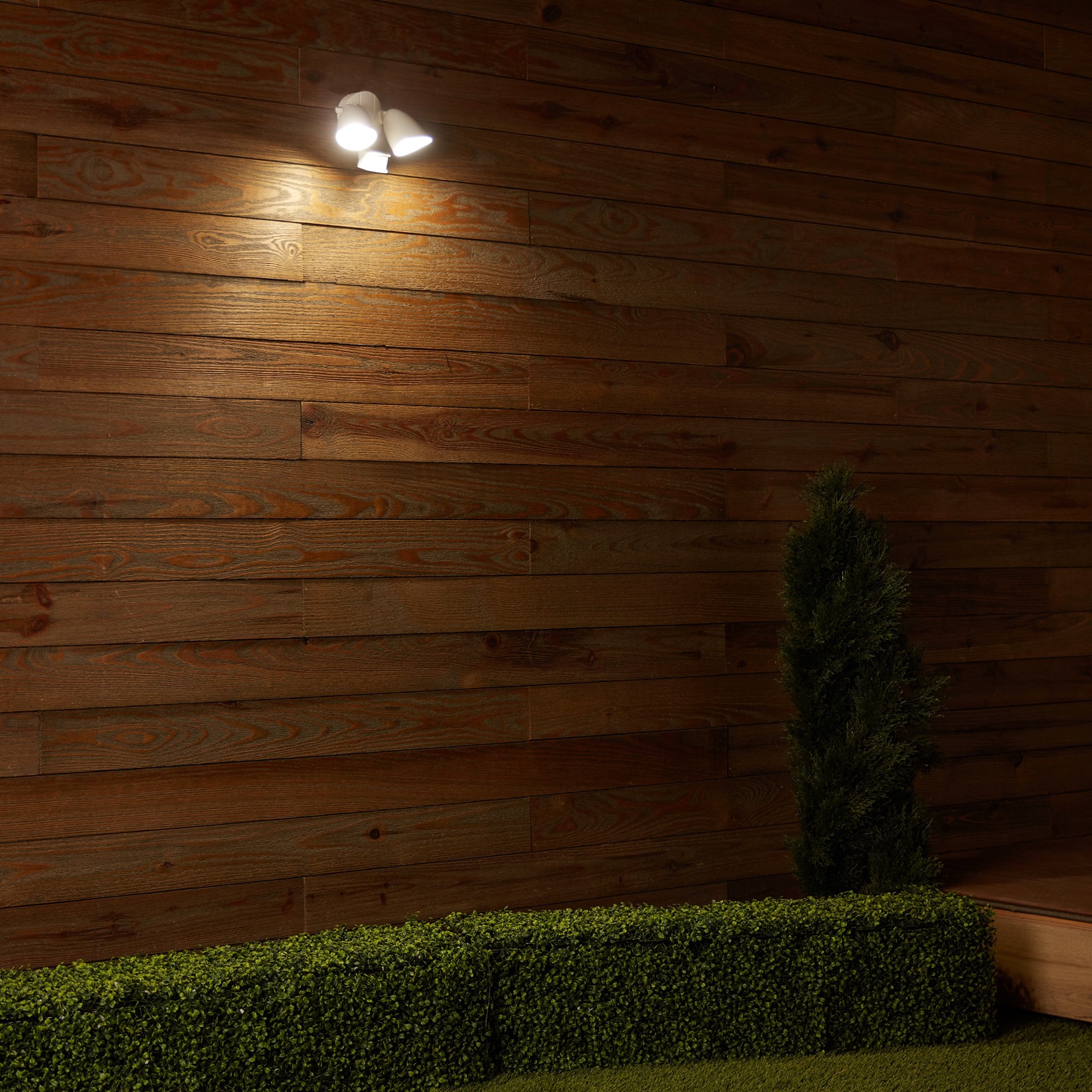 slide 2 of 6, Utilitech 110 -Degree 150 -Wattage Equivalent Hardwired LED White 2 -Head Motion-Activated Flood Light with Timer 1500 -Lumen, 1 ct